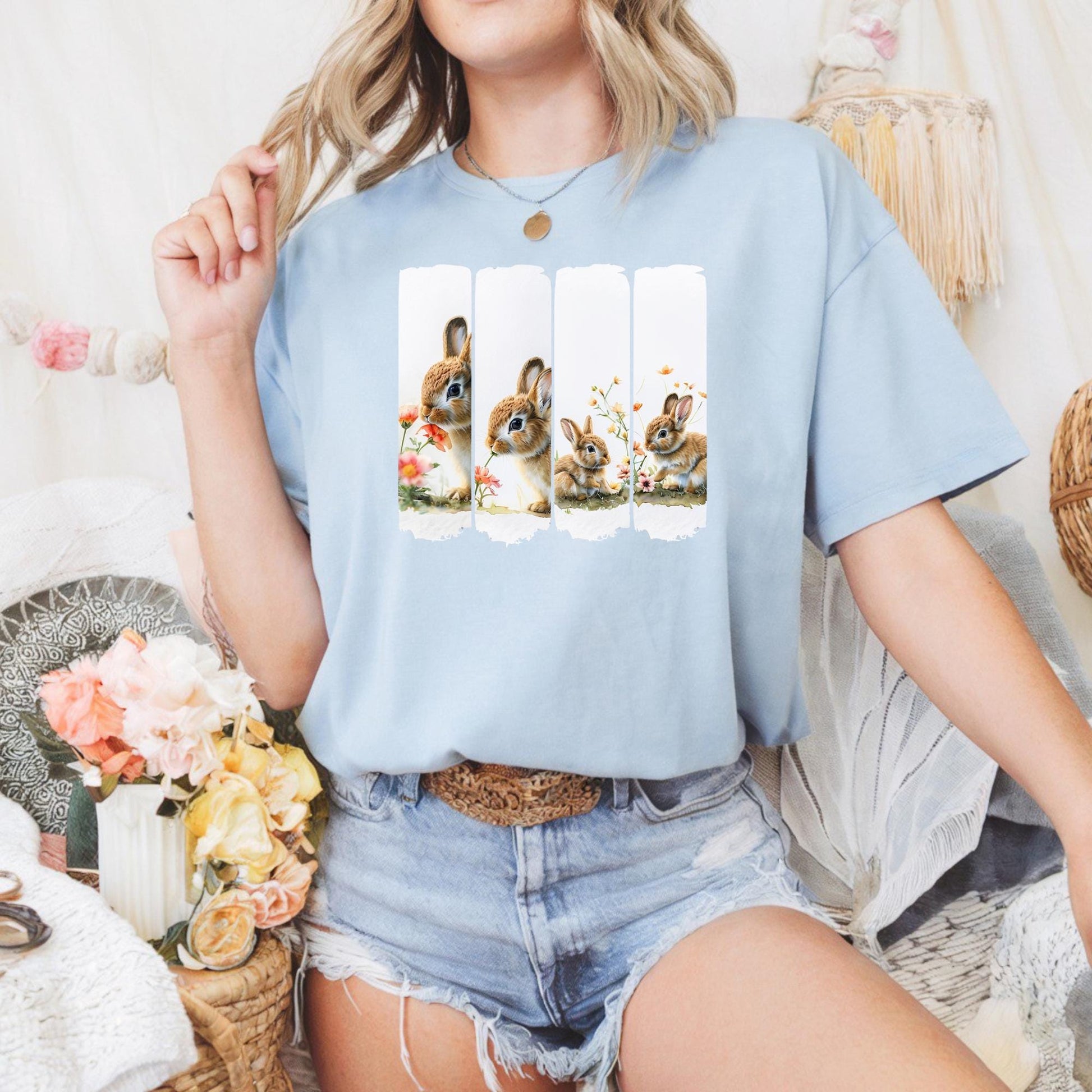 Cute Bunny Design Unisex Cotton Tee, Spring Tee, Animal Lover Gift, Easter Tee, Cozy Casual Wear, Nature Inspired Apparel, Pet Lover Gift