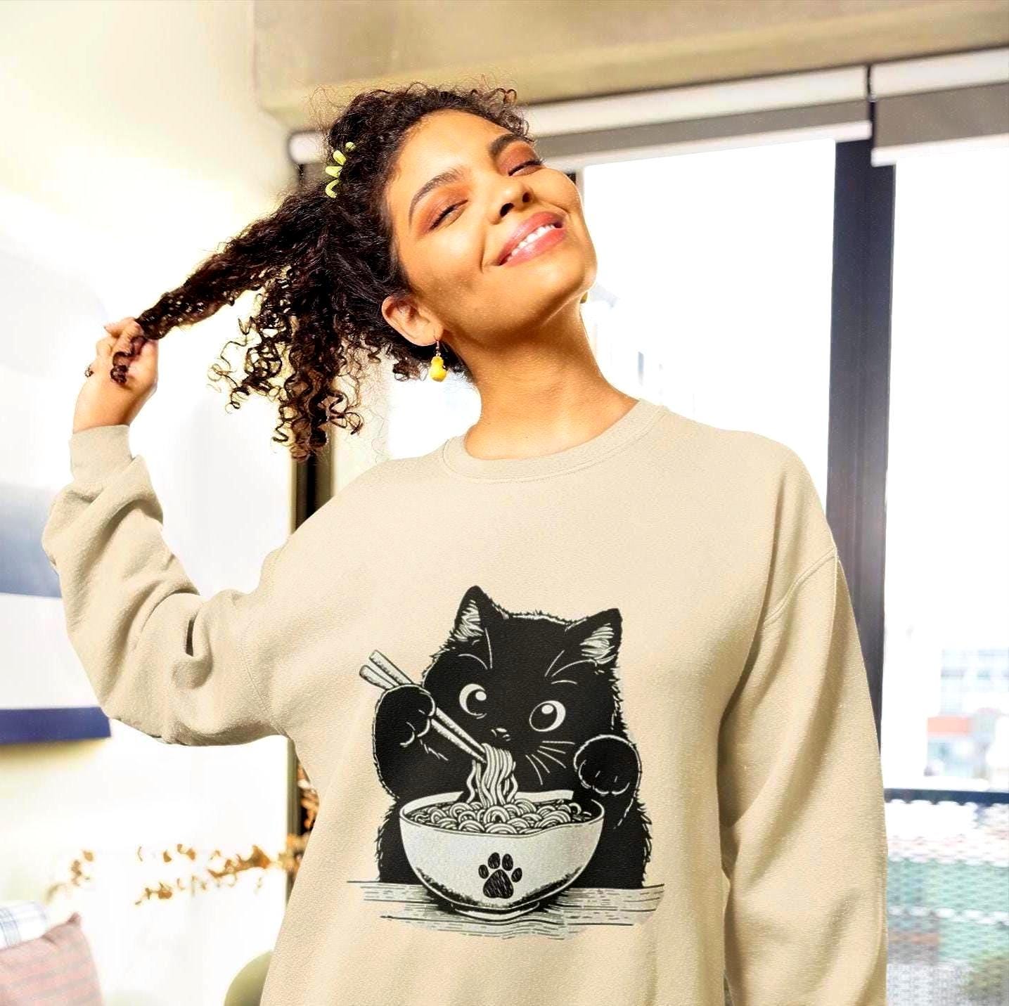 Noodle Cat Shirt, Cat Sweatshirt, Ramen Cat Shirt, Cat Mom Shirt, Cat Tee, Cat Lover Shirt, Animal Lover Tee, Cat Lovers Tee, Gift for Mom