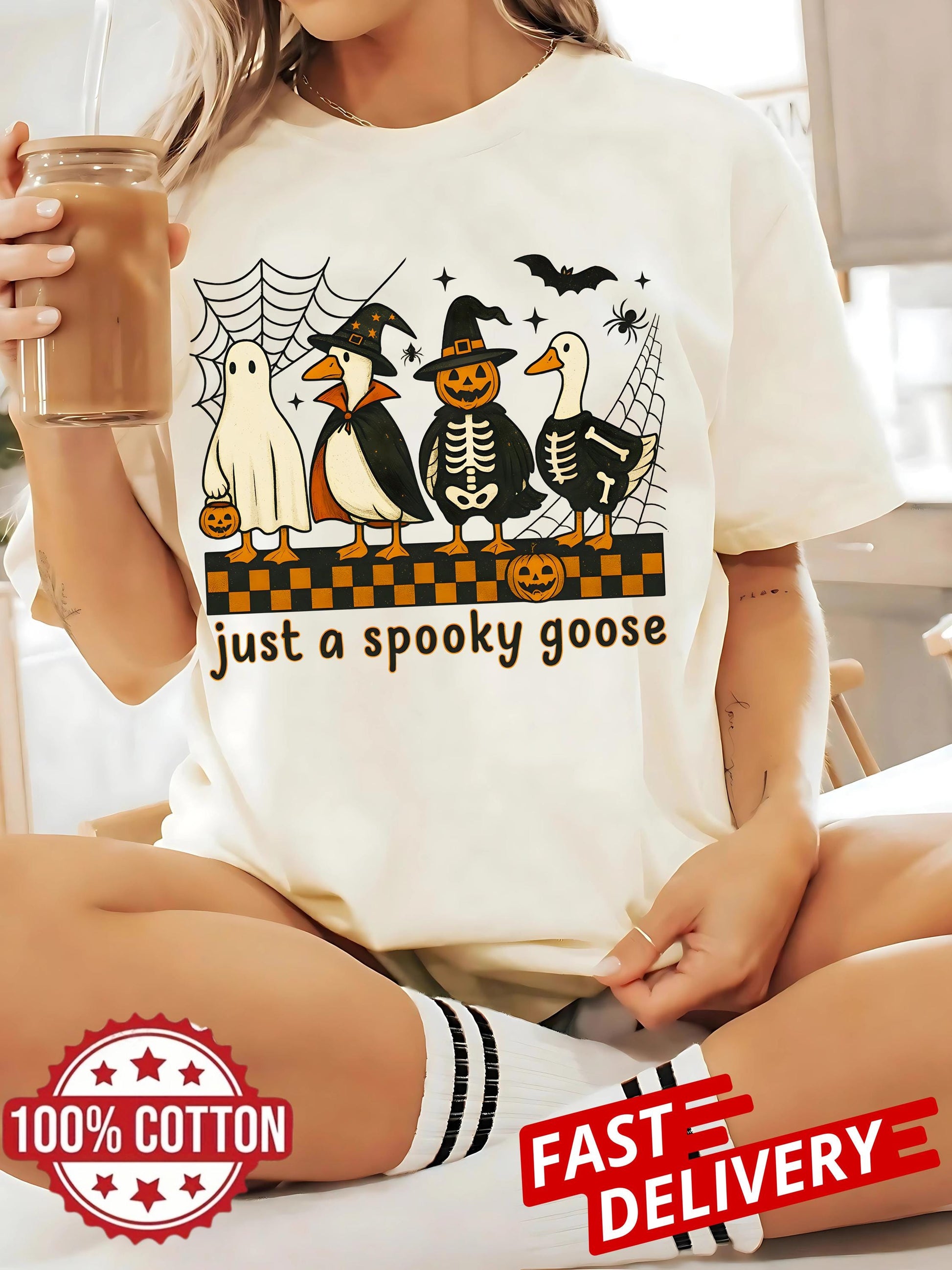 Fall Sublimation Shirt Cute Horror Tee, Funny Goose Skeleton Witch Pumpkin Ghost Just a Spooky Goose Spooky Goose Halloween Shirt
