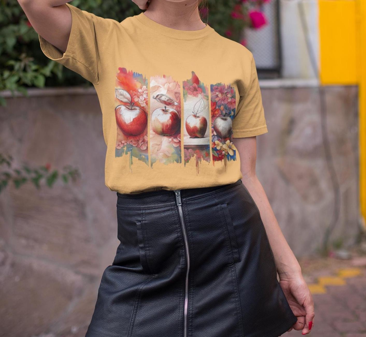 Vibrant Apple Art Tee, Unisex Cotton T-Shirt, Fruit Lover Gift, Casual Wear, Eco-Friendly Fashion, Healthy Fruit T-Shirt