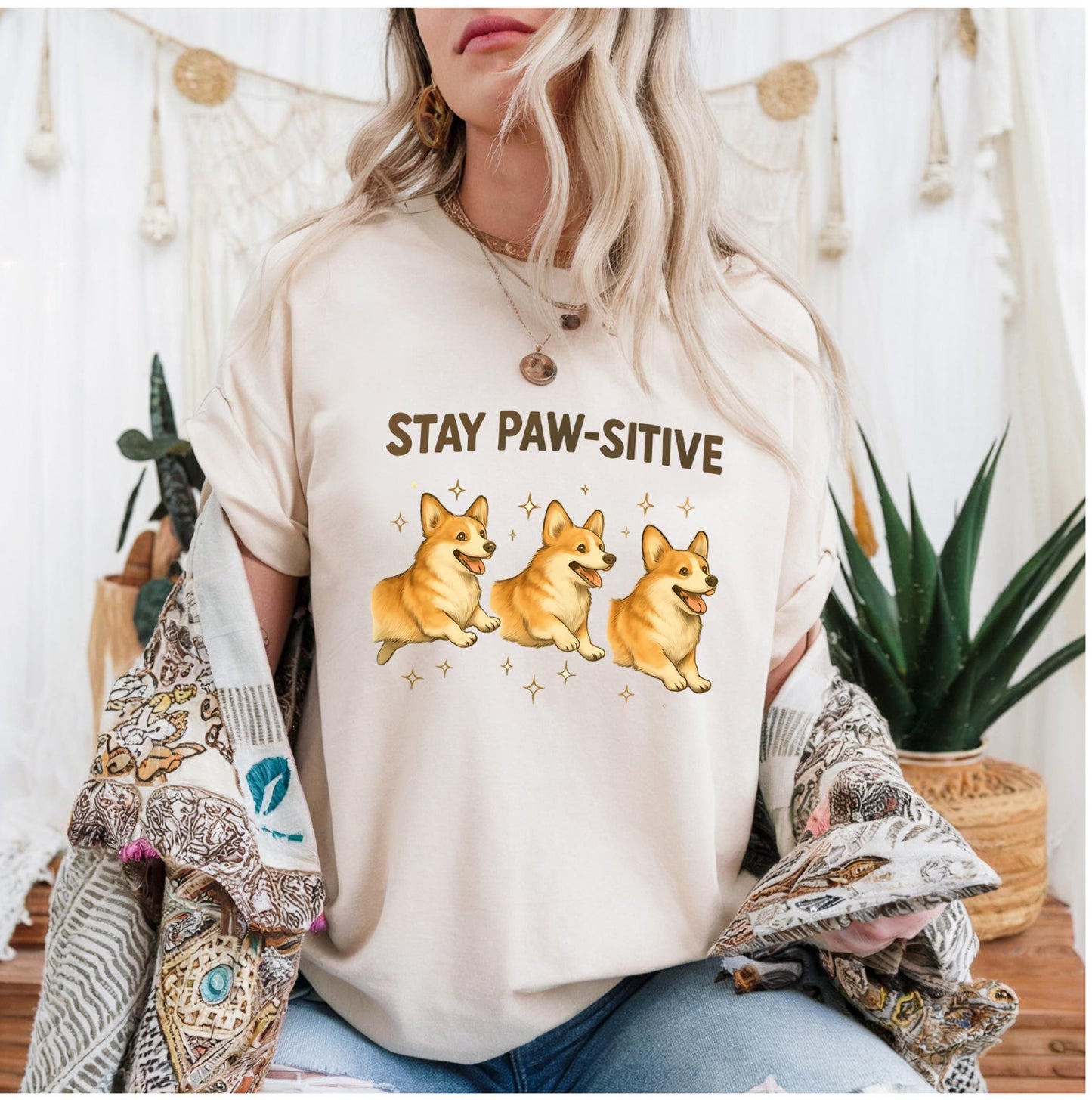 Stay Paw Sitive Unisex Cotton T Shirt Cute Dog Lover Tee Casual Humor Pet Apparel Positive Vibe Top Birthday Gift For Men Women