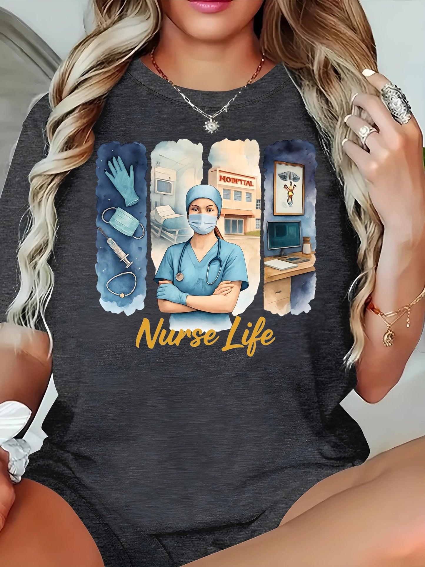 Nurse Life T Shirt Healthcare Worker Graphic Tee Nurse Appreciation Gift Medical Uniform Top Casual Unisex Shirt For Women Men