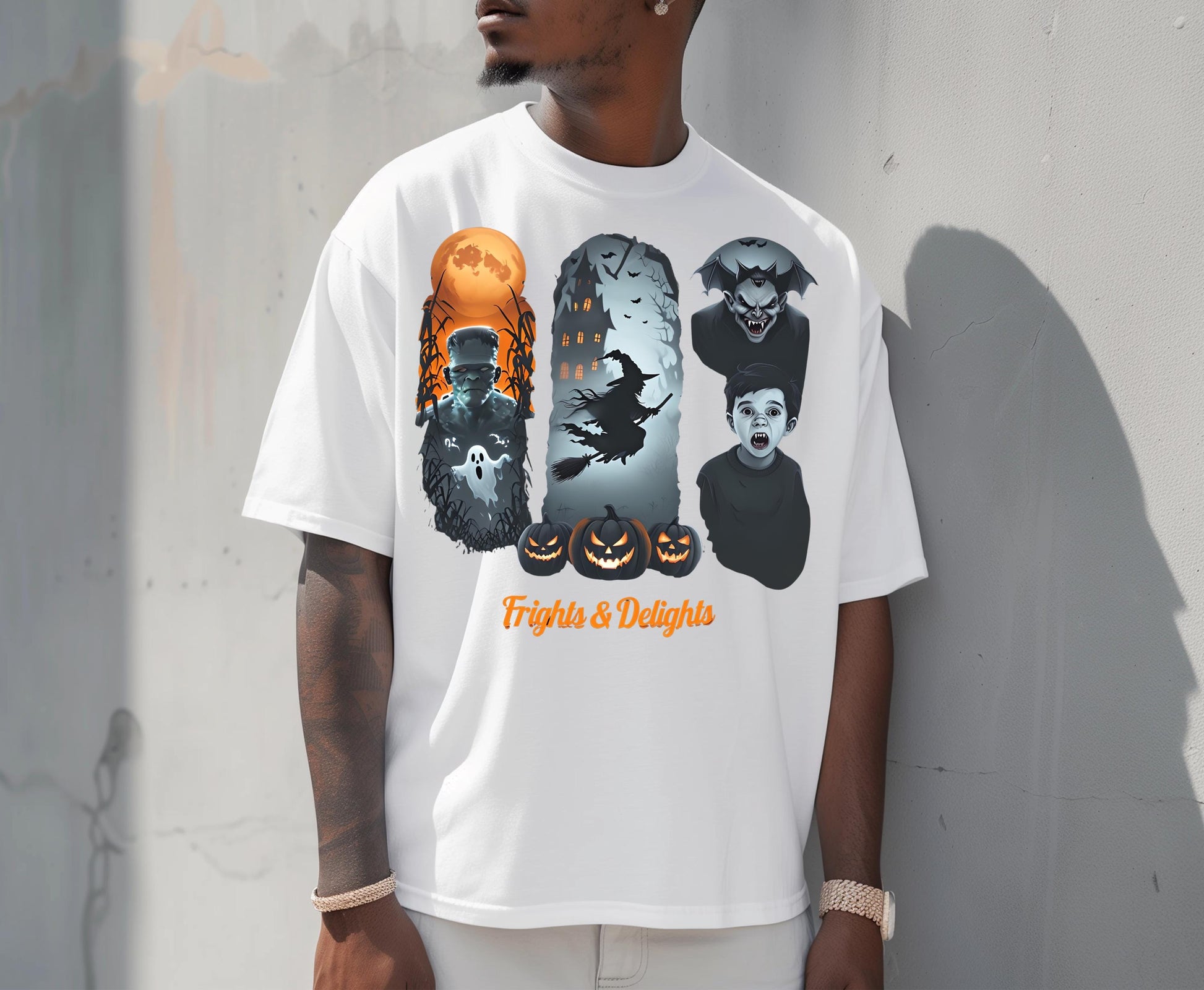 Halloween Unisex T Shirt Spooky Cotton Tee Frights And Delights Festive Apparel Trick Or Treat Graphic Top For Men Women Party Wear