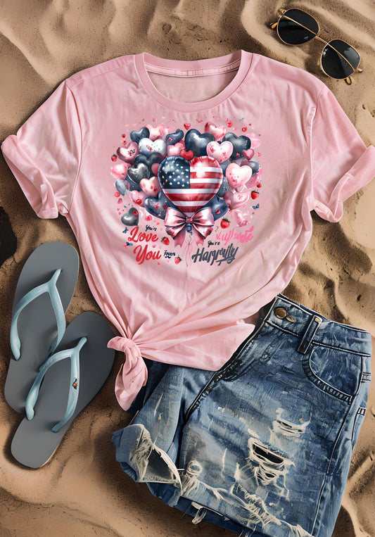 American Flag Heart T Shirt Patriotic Valentines Day Tee Love USA Graphic Top Women Summer July 4th Gift Casual Independence Day Apparel