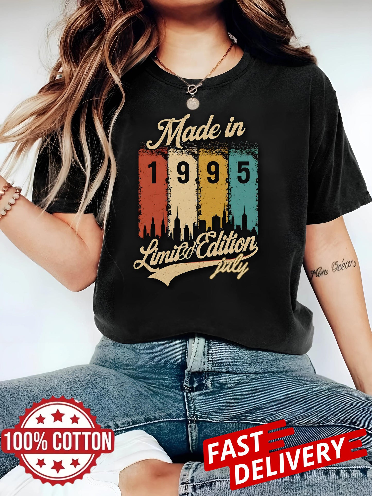 Made In 1995 July T Shirt Limited Edition 30th Birthday Gift Vintage Born In July Graphic Tee Retro 1995 Unisex Top For Men Women