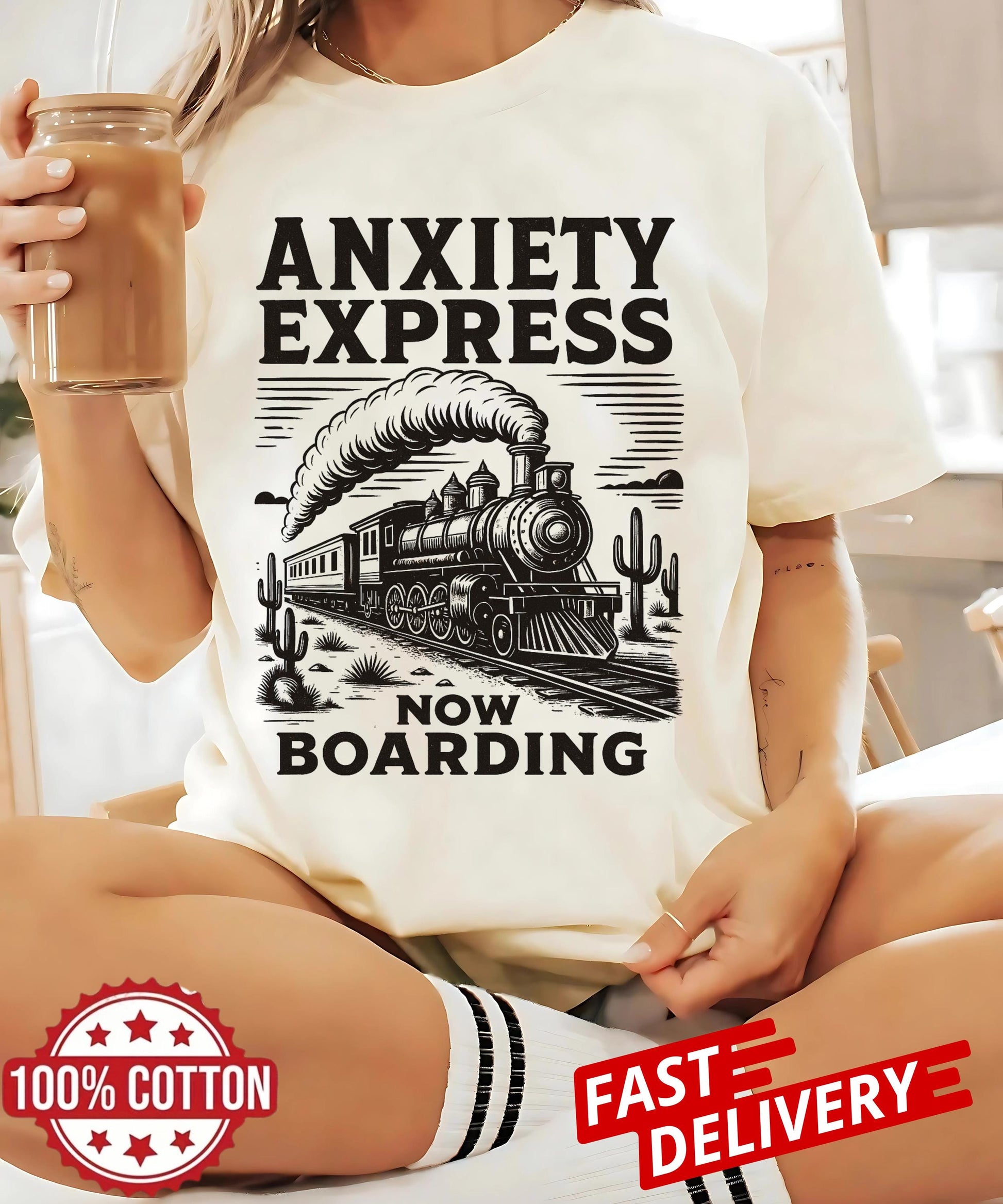 Anxiety Express quote shirt, funny mental health tee, sarcastic retro humor train shirt oversized unisex gift for friends