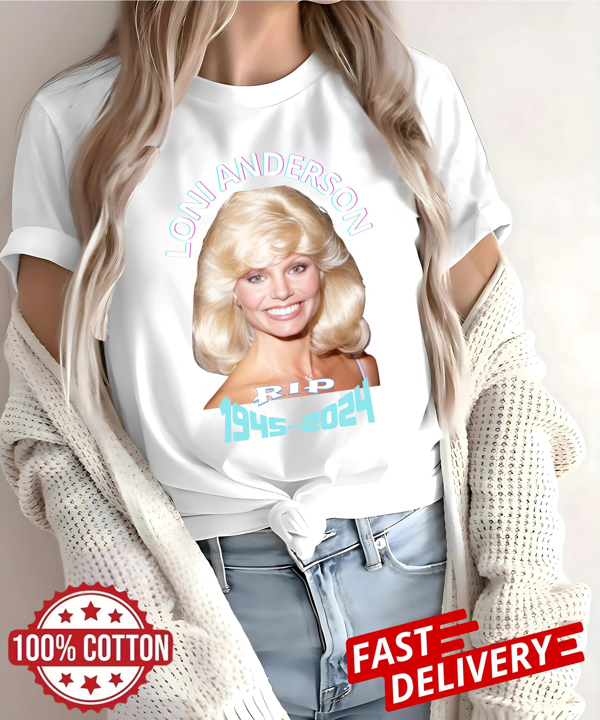 Vintage Loni Anderson RIP 1945–2025 Tribute Tee | Retro 80s WKRP in Cincinnati Bootleg Shirt | Celebrity Memorial T‑Shirt