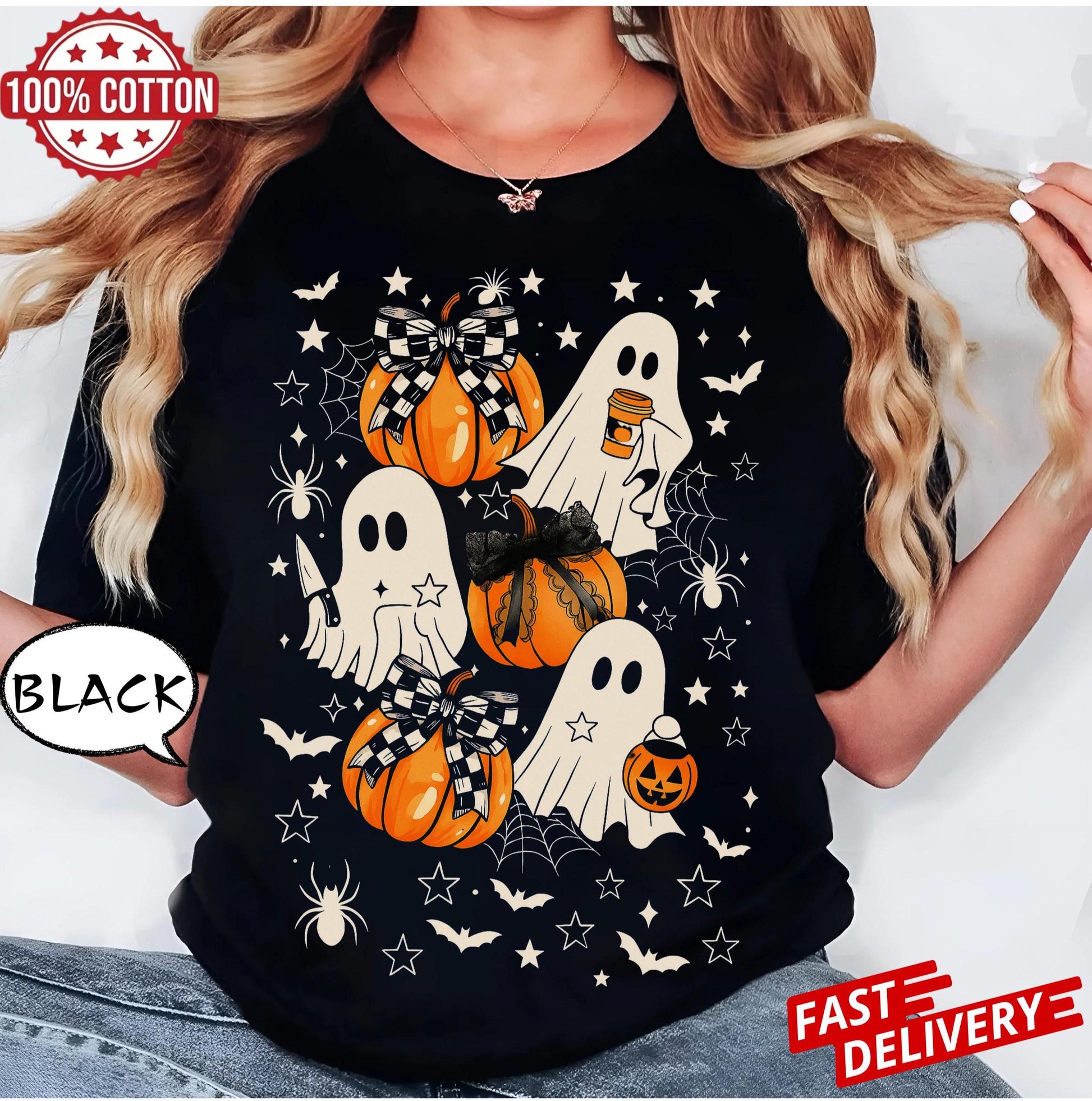 Halloween Pumpkin T-shirt,Ghost Pumpkin tee,Coquette HallowBoween shirt,Halloween,Pumpkin Bow schirt,Halloween shirt ,Pumpkin Bow tee