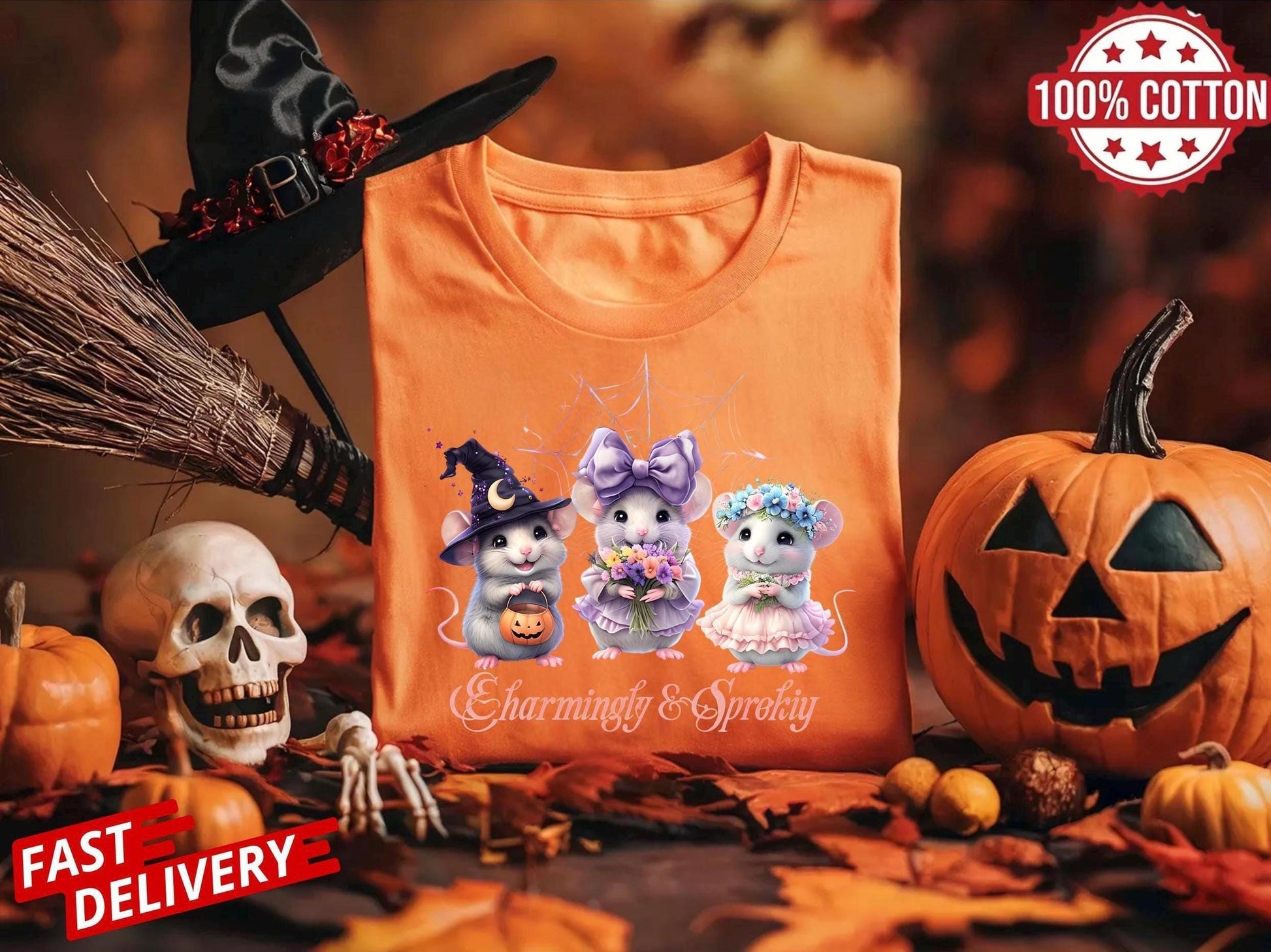 Cute Halloween Mouse Shirt for Women, Kawaii Spooky Season Tee,Fall Festival Graphic Top,Autumn Gift Idea, Witch Mouse Shirt