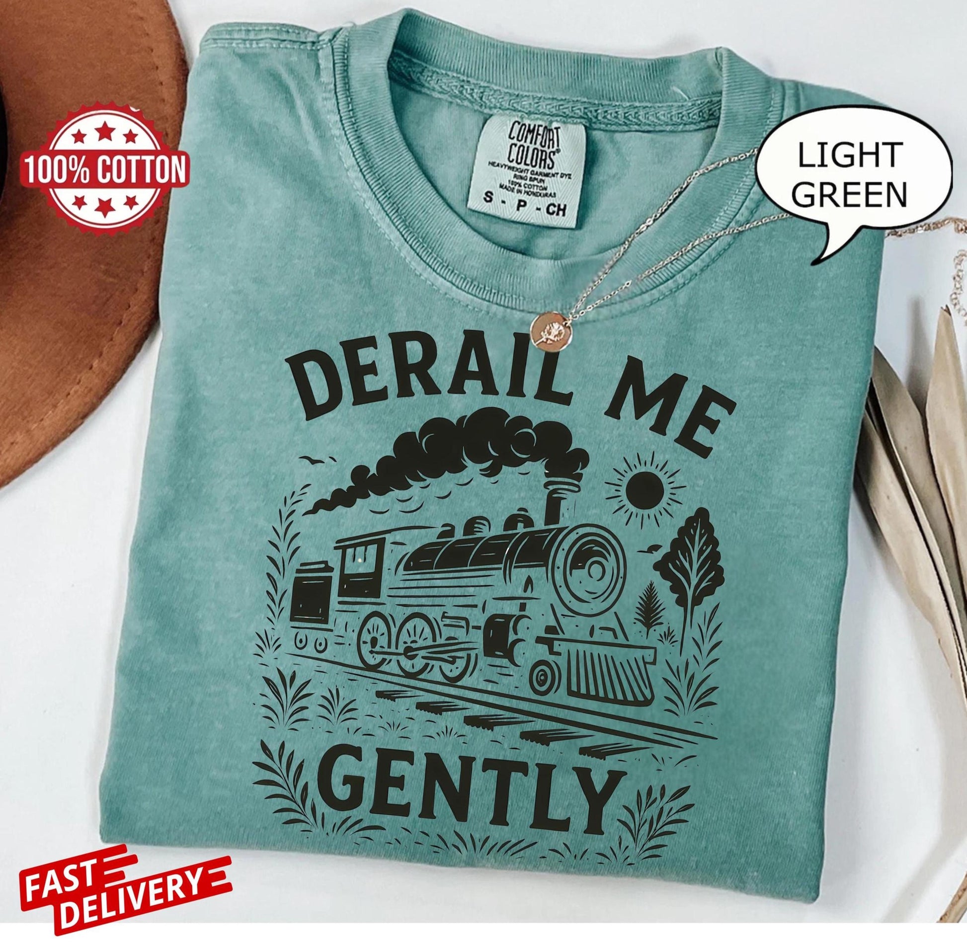 sarcastic gift for adults ,derail me gently t-shirt with locomotive design, vintage train art tee in unisex fit and retro style