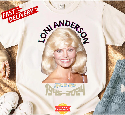 Vintage Loni Anderson RIP 1945–2025 Tribute Tee | Celebrity Memorial T‑Shirt | Retro 80s WKRP in Cincinnati Bootleg Shirt