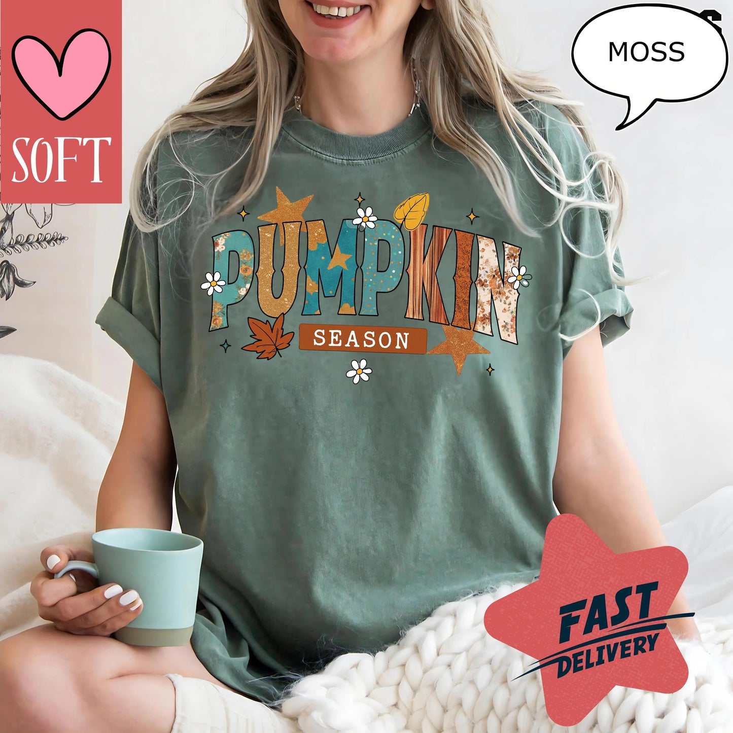 Comfort Colors® Pumpkin Season T-Shirt Retro Vintage Fall Graphic Tee Autumn Leaves Shirt Cozy Outfit for October and November Style