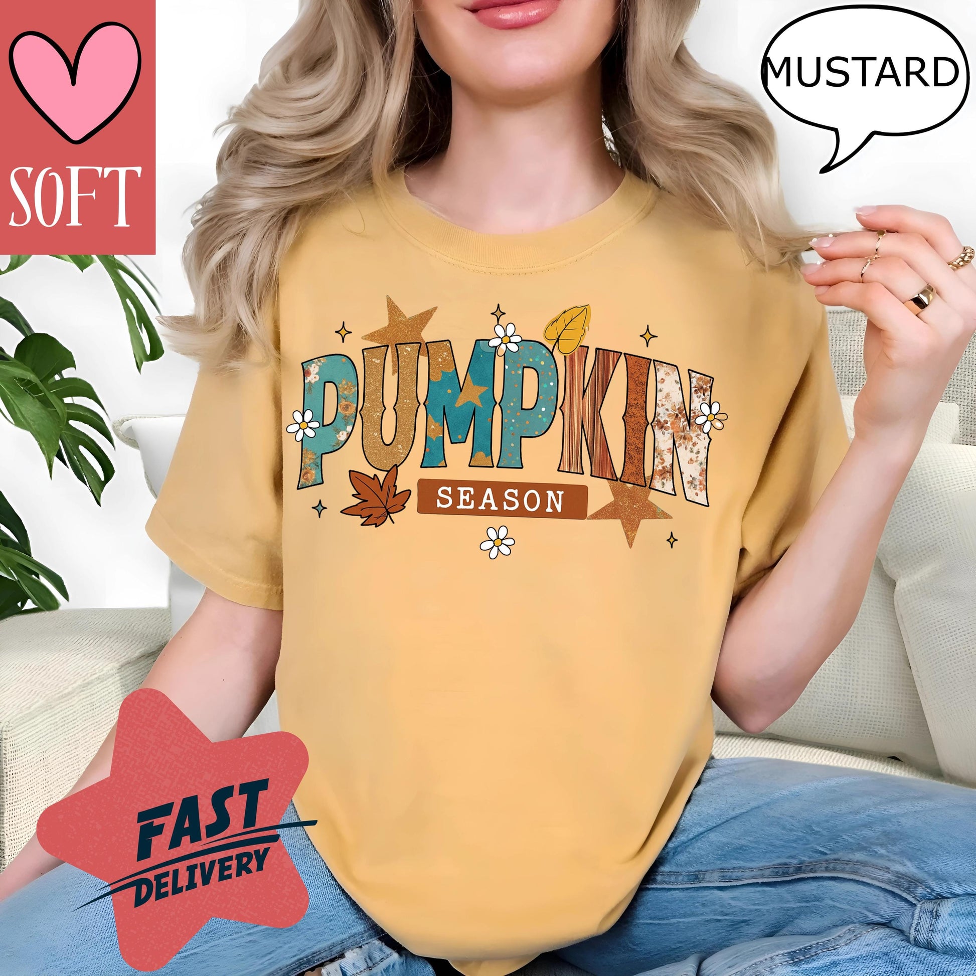 Comfort Colors® Pumpkin Season T-Shirt Retro Vintage Fall Graphic Tee Autumn Leaves Shirt Cozy Outfit for October and November Style