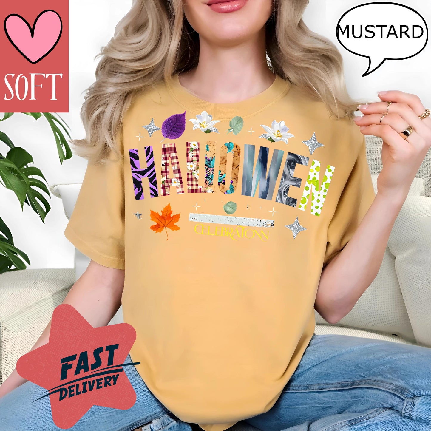 Comfort Colors® Halloween Celebration Tee Vintage Retro Fall Shirt Autumn Leaves Spooky Season Graphic T-Shirt for October Events