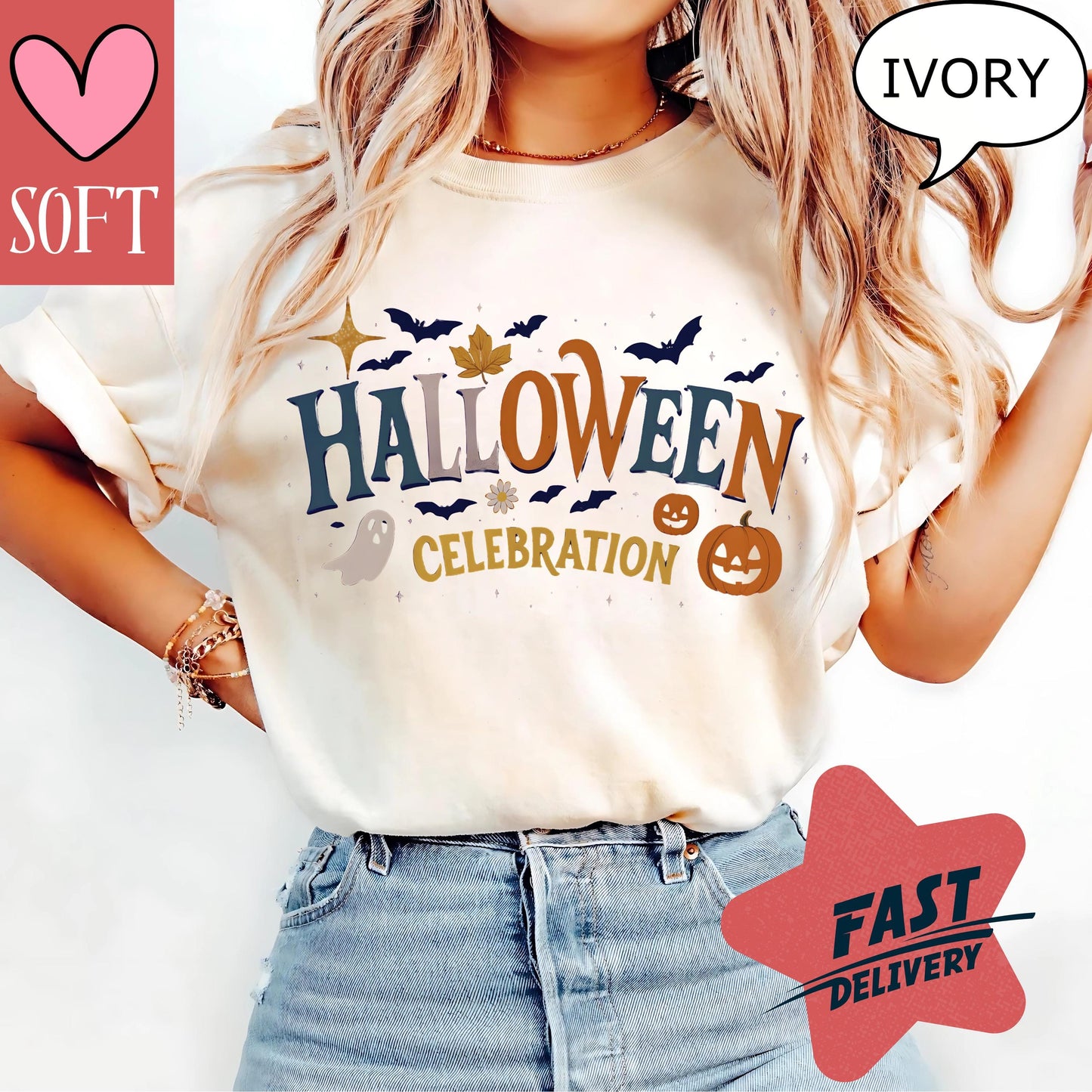 Comfort Colors® Halloween Celebration T-Shirt Retro Vintage Fall Tee Autumn Graphic T-Shirt Spooky Season Outfit for October Parties