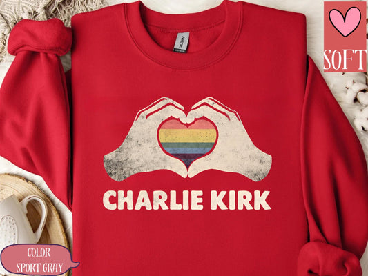 Charlei kirk Sweatshirt Heart Sweatshirt | Unisex Heavy Blend | LGBTQ+ Apparel | Casual Outfit | Gift for Ally | Charlie Kirk Design