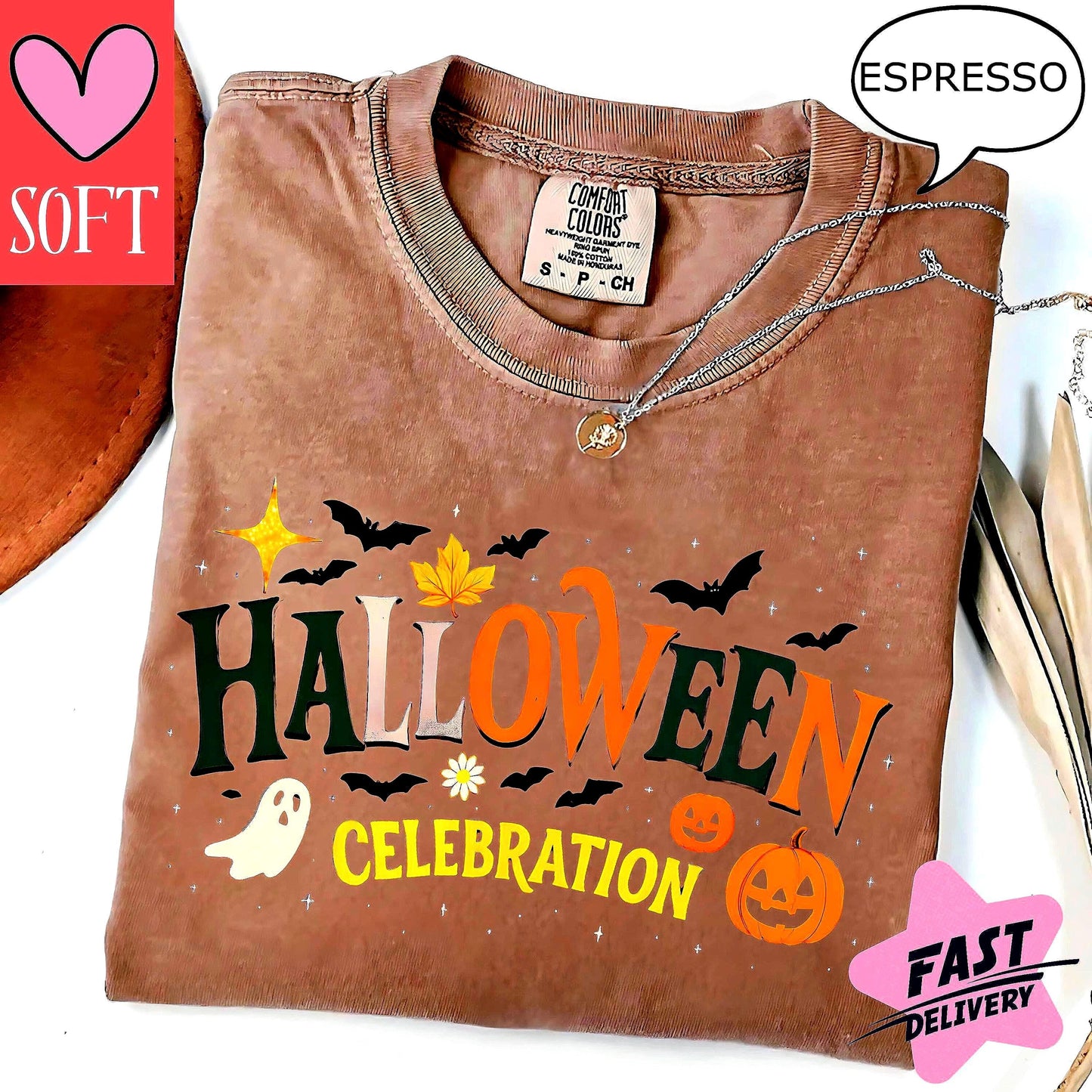 Comfort Colors® Halloween Celebration T-Shirt Retro Vintage Fall Tee Autumn Graphic T-Shirt Spooky Season Outfit for October Parties