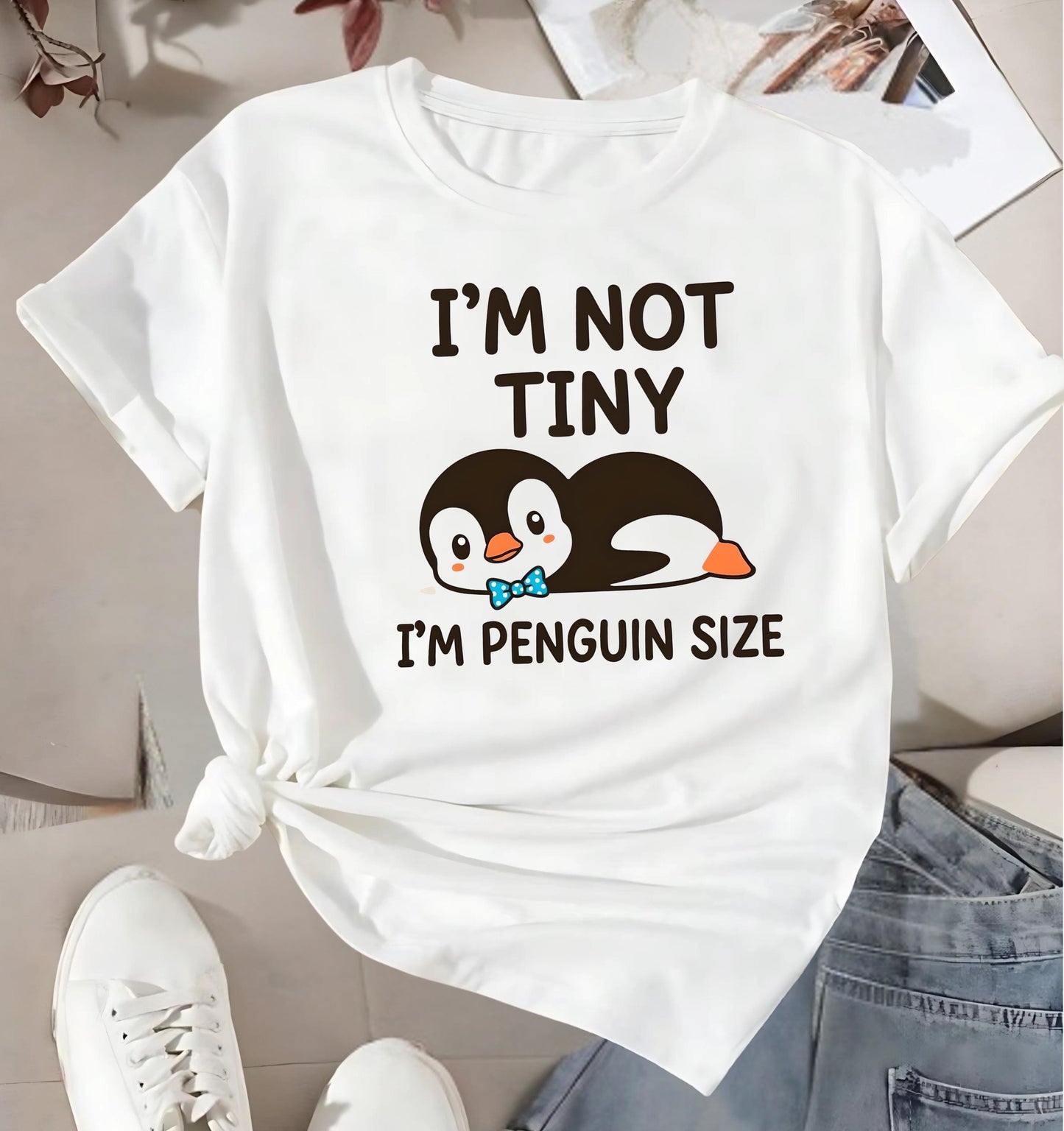 Funny Penguin T Shirt Bundle Im Not Short Im Not Tiny Penguin Size Cartoon Graphic Tee Unisex Penguin Lover Gift Set Animal Top For Him Her