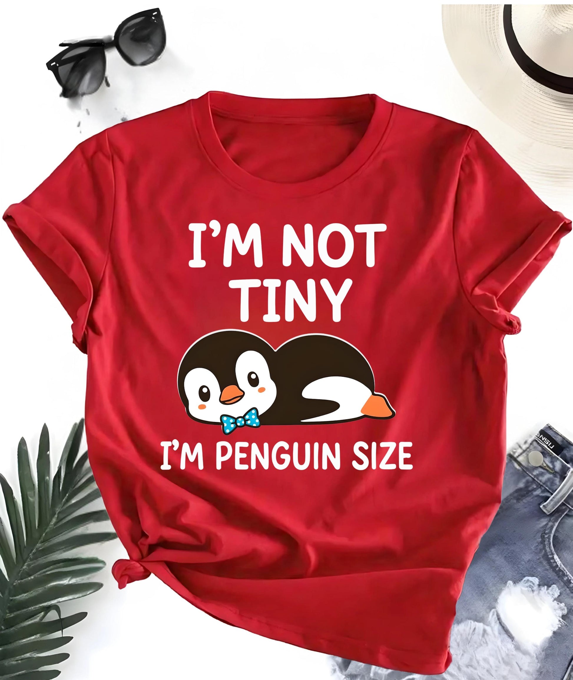 Im Not Tiny Penguin Size Funny T Shirt Cute Cartoon Graphic Tee Unisex Casual Top Penguin Lover Shirt Geek Nerd Style Gift For Him Her