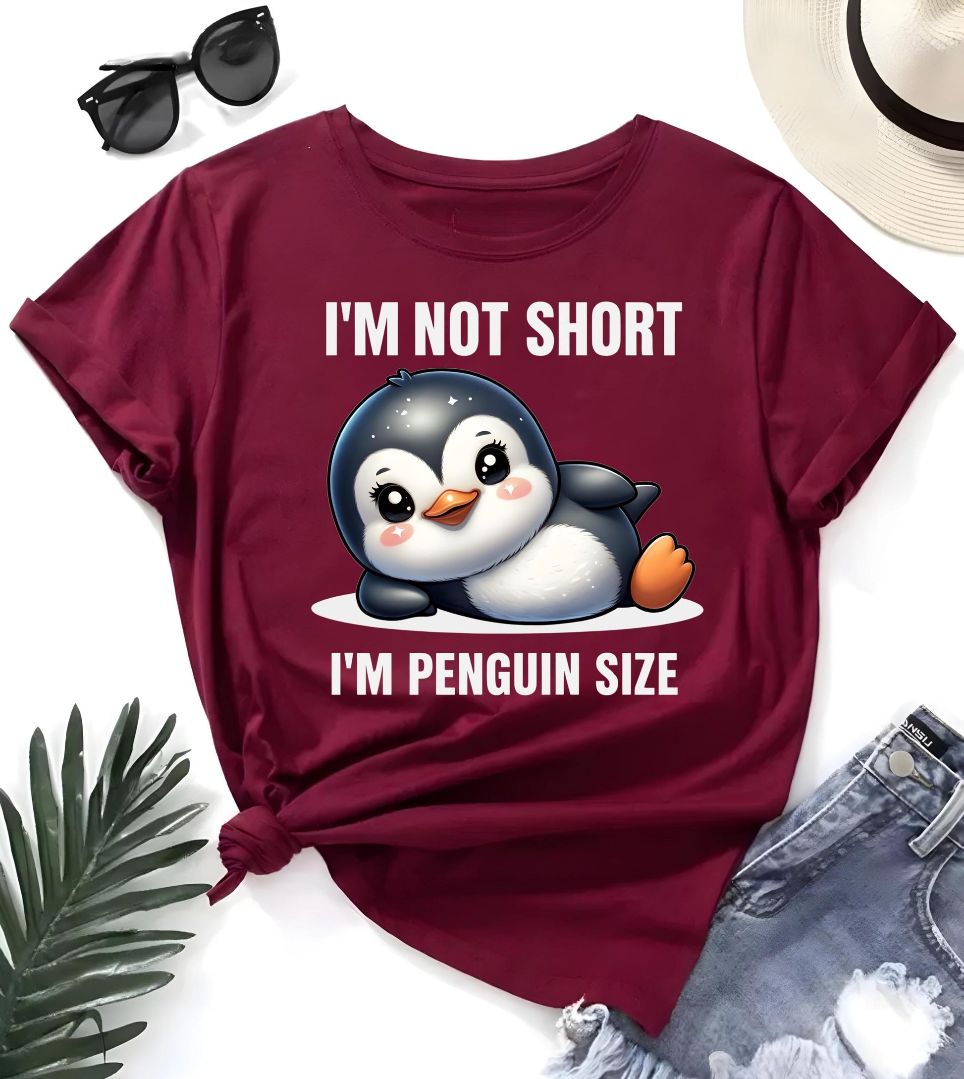 Funny Penguin T Shirt Bundle Im Not Short Im Penguin Size Red White Cartoon Graphic Tee Unisex Penguin Lover Shirt Gift Set For Him Her