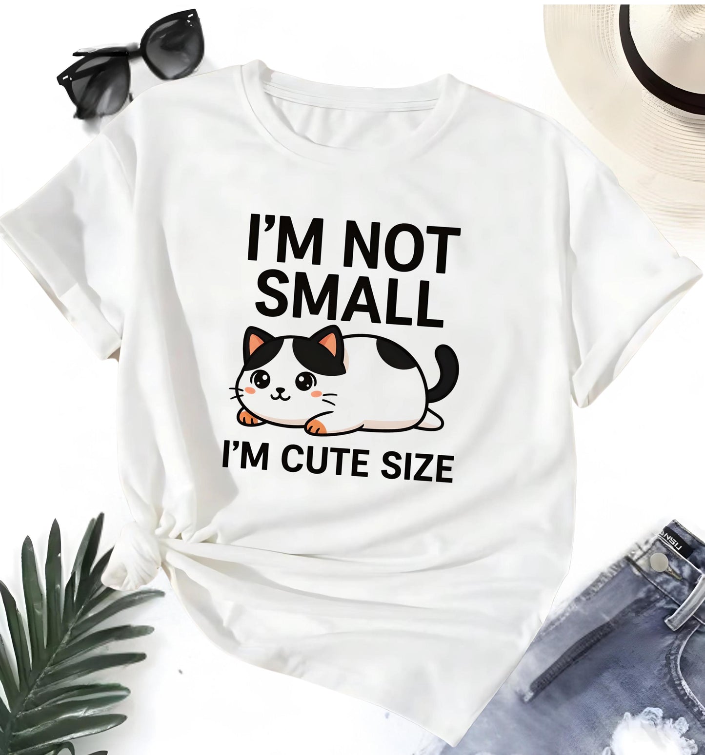 Funny Cat T Shirt Im Not Small Im Cute Size Cartoon Kitty Graphic Tee Unisex Casual Top Cat Lover Shirt Nerd Geek Style Gift For Him Her