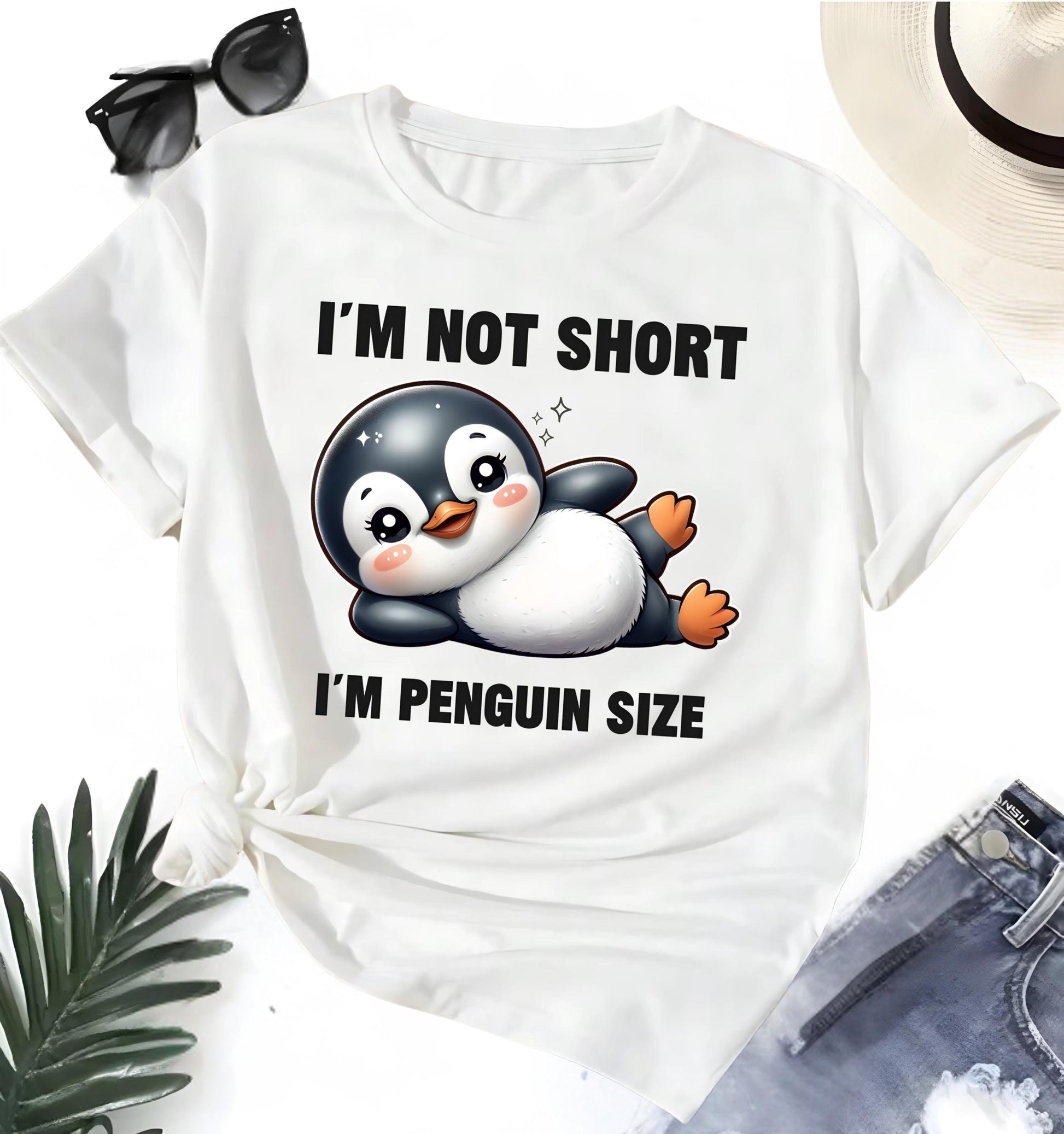 Funny Penguin T Shirt Im Not Short Im Penguin Size Cute Cartoon Graphic Tee Grey Unisex Humor Gift For Penguin Lovers Animal Shirt For Him