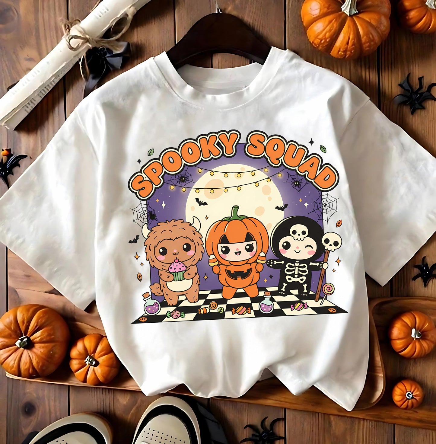 Spooky Squad Halloween Shirt Cute Kawaii Pumpkin Skeleton Monster Graphic Tee Unisex Trick Or Treat Gift Labubu Shirt Halloween LaBubu Bunny