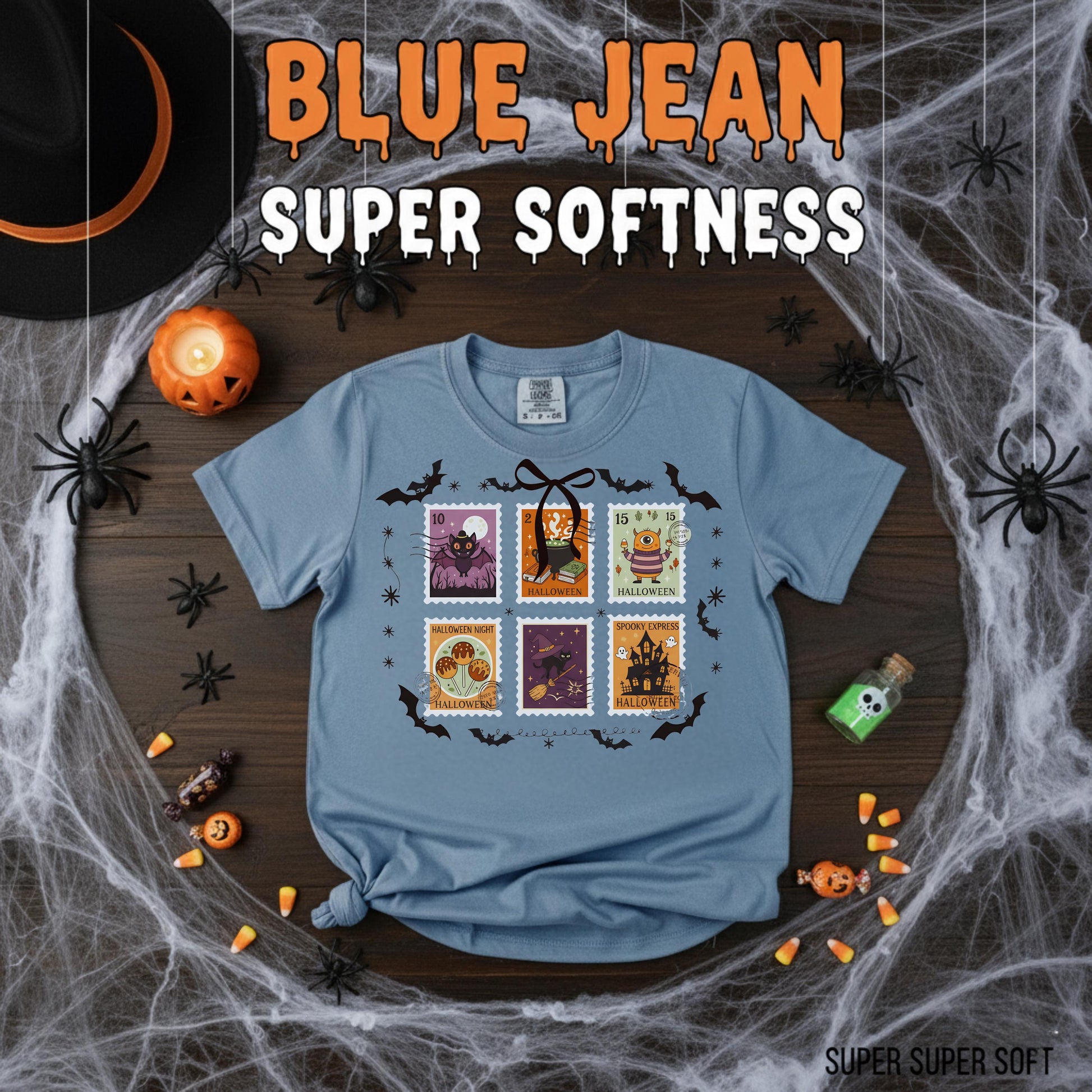 Comfort Colors Halloween TShirt Pumpkin Orange Graphic Tee Spooky Stamps Bat Zombie Witch Haunted House Ghost Cat Potion Skeleton Gift Shirt