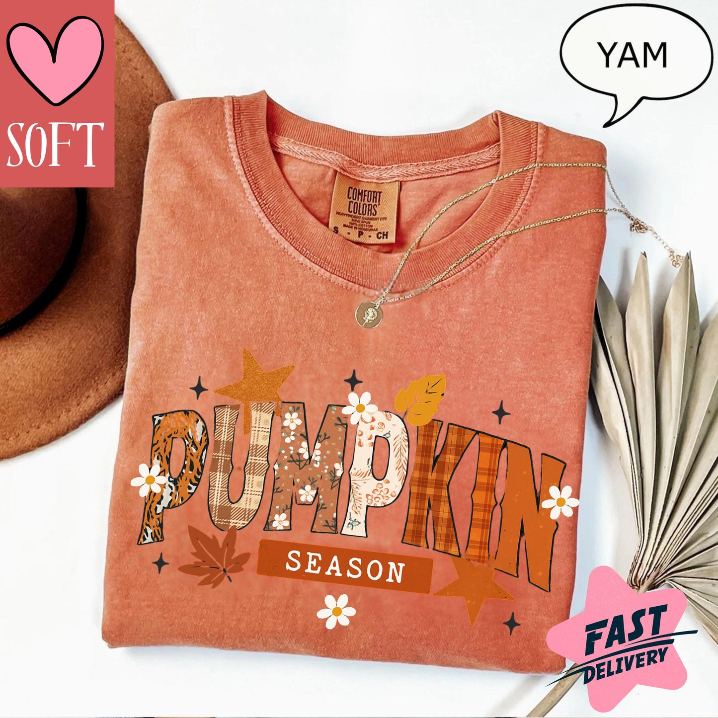Comfort Colors® Pumpkin Season T-Shirt Vintage Fall Graphic Tee Retro Autumn Leaves Shirt Cozy Thanksgiving Outfit for Women and Men