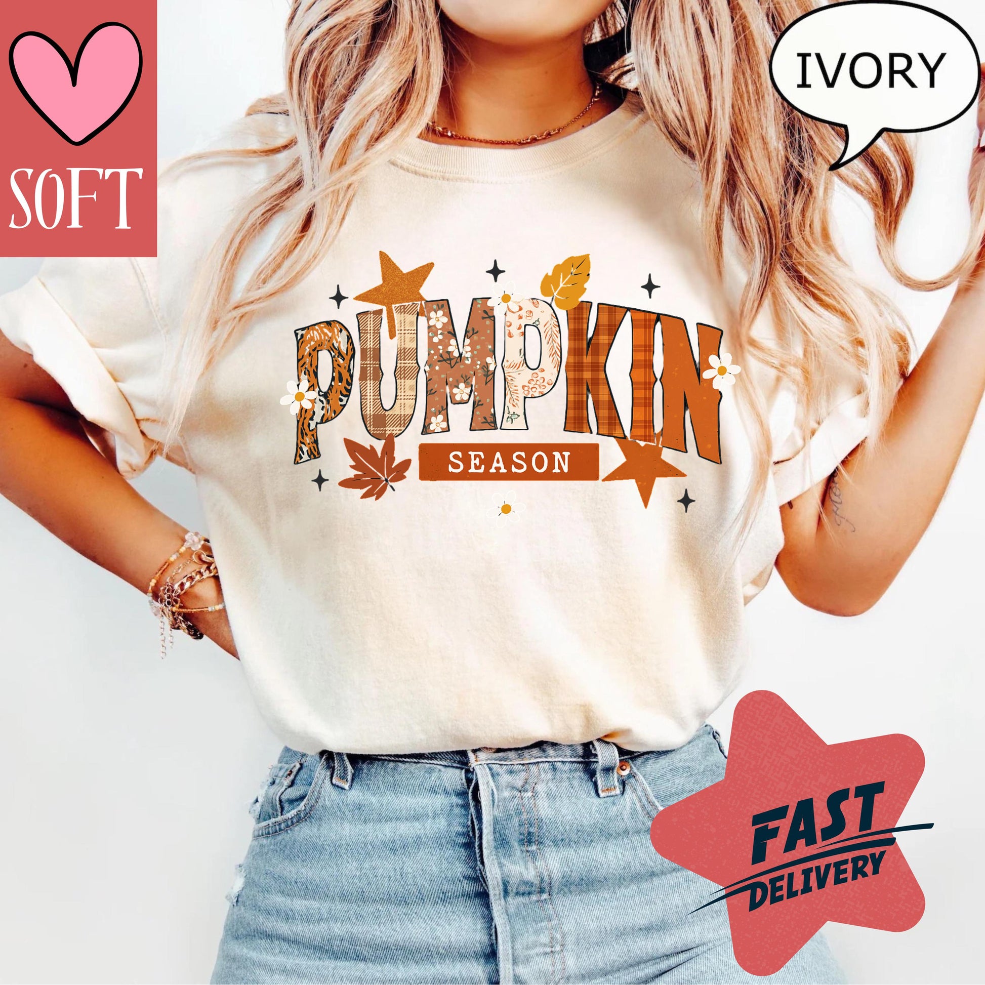 Comfort Colors® Pumpkin Season T-Shirt Vintage Fall Graphic Tee Retro Autumn Leaves Shirt Cozy Thanksgiving Outfit for Women and Men