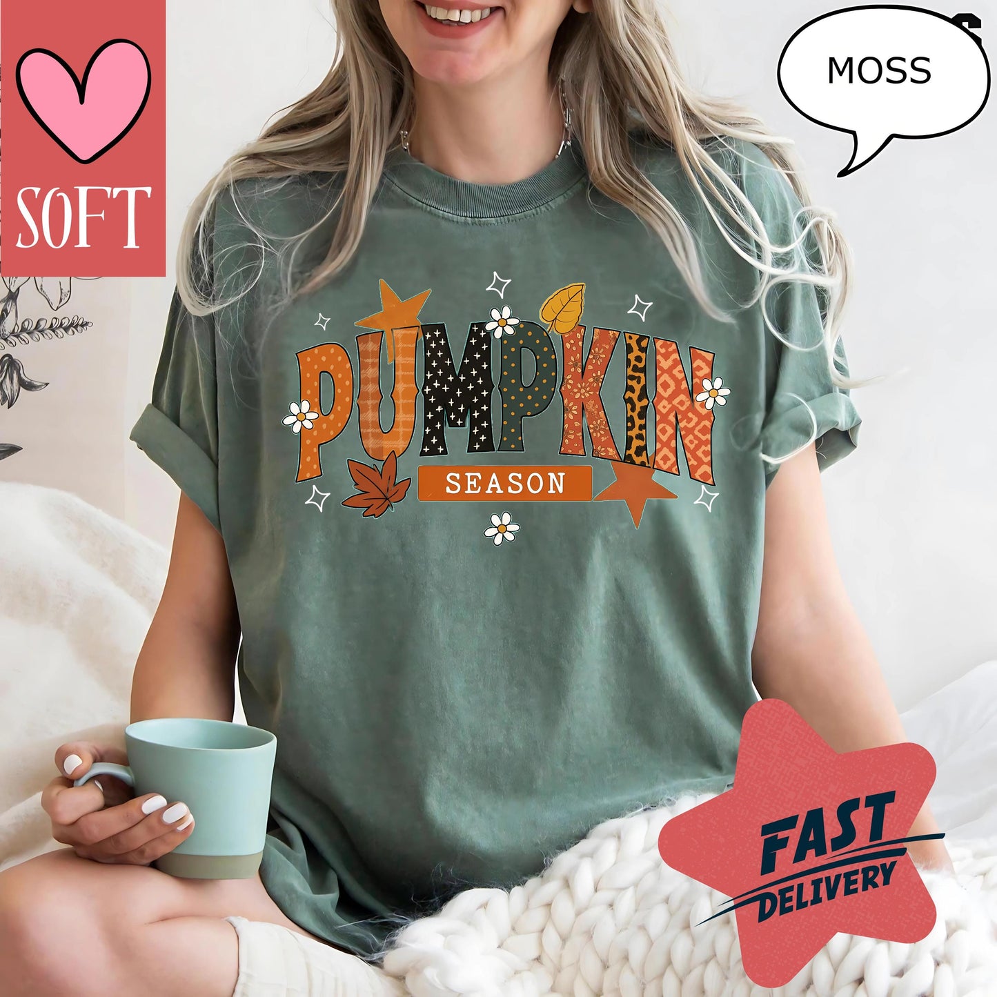 Comfort Colors® Pumpkin Season Graphic Shirt Vintage Retro Fall T-Shirt Autumn Leaves Outfit Perfect for Cozy Thanksgiving Fashion tee