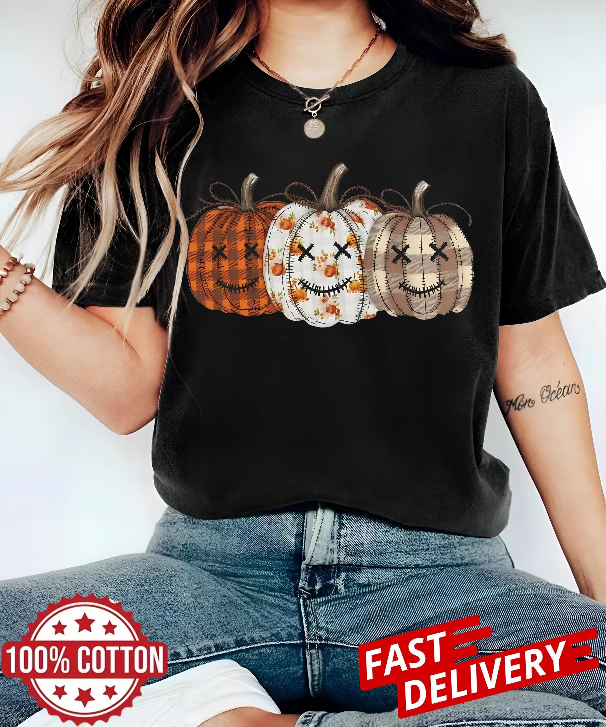 Fall Pumpkin T Shirt, Comfort Colors Autumn Tee, Thanksgiving Graphic Top, Cozy Vintage Cotton Shirt, Retro Checkered Pumpkin Outfit