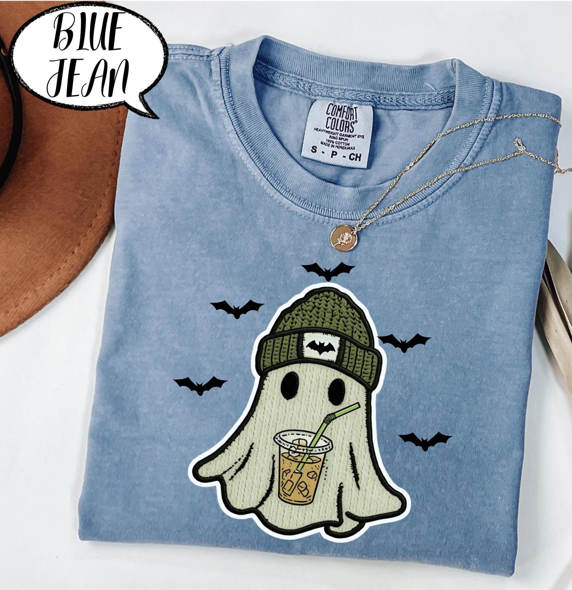 Comfort Colors® Coffee Halloween Shirt, Cute Ghost T Shirt, Spooky Season Tee, Iced Coffee Lover Top, Cozy Fall Graphic Shirt Unisex