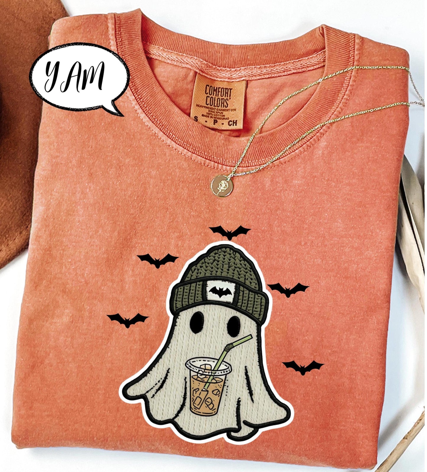 Comfort Colors® Coffee Halloween Shirt, Cute Ghost T Shirt, Spooky Season Tee, Iced Coffee Lover Top, Cozy Fall Graphic Shirt Unisex