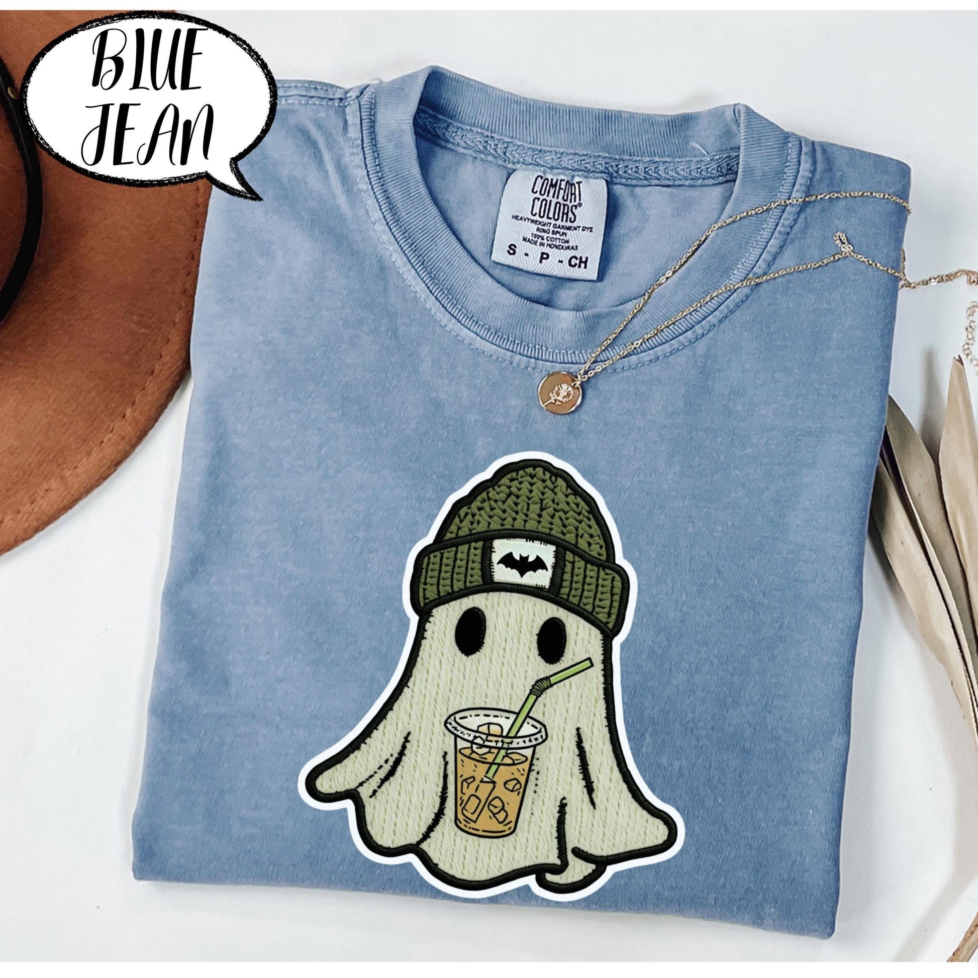 Comfort Colors® Halloween Ghost Shirt, Spooky Season Tee, Cute Ghost with Coffee Top, Cozy Fall Outfit, Retro Aesthetic Graphic Tee