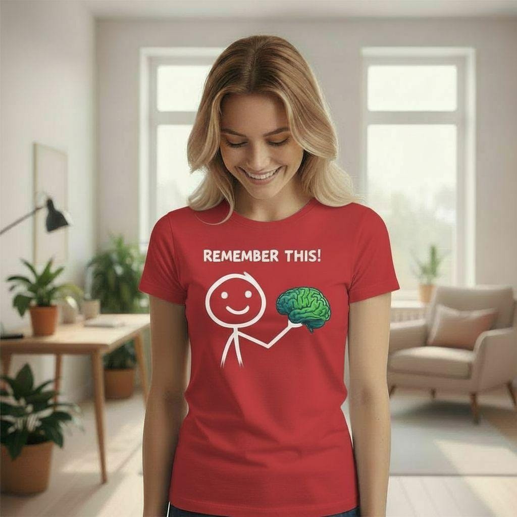 Red Funny Brain T Shirt Remember This Cartoon Graphic Tee Unisex Casual College Humor Top Geek Psychology Shirt Nerd Gift Smart Tee For Him