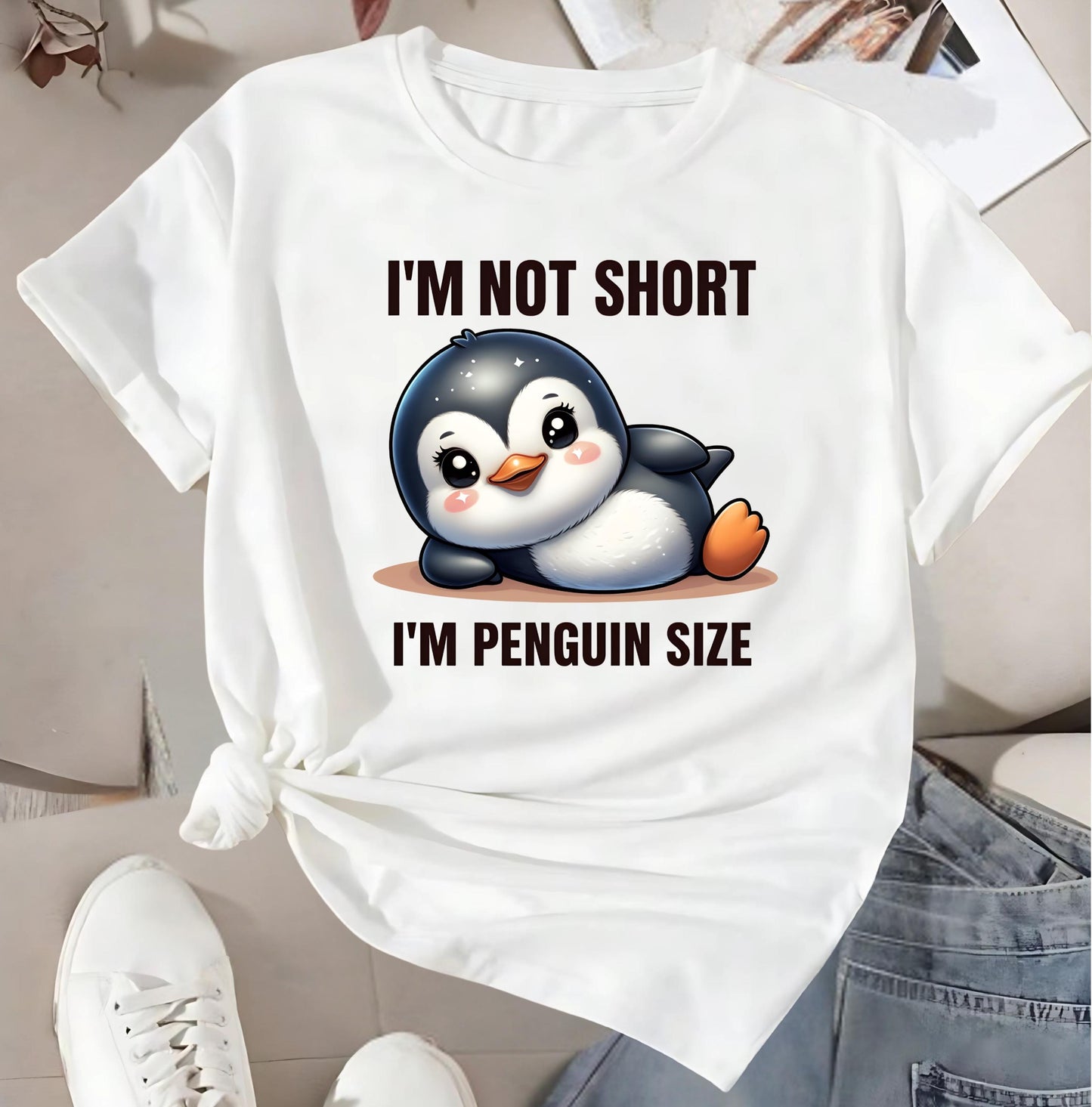 Cute Penguin T Shirt Im Not Short Im Penguin Size Funny Graphic Tee Unisex Penguin Lover Shirt Cartoon Style Gift Nerd Geek For Him Her