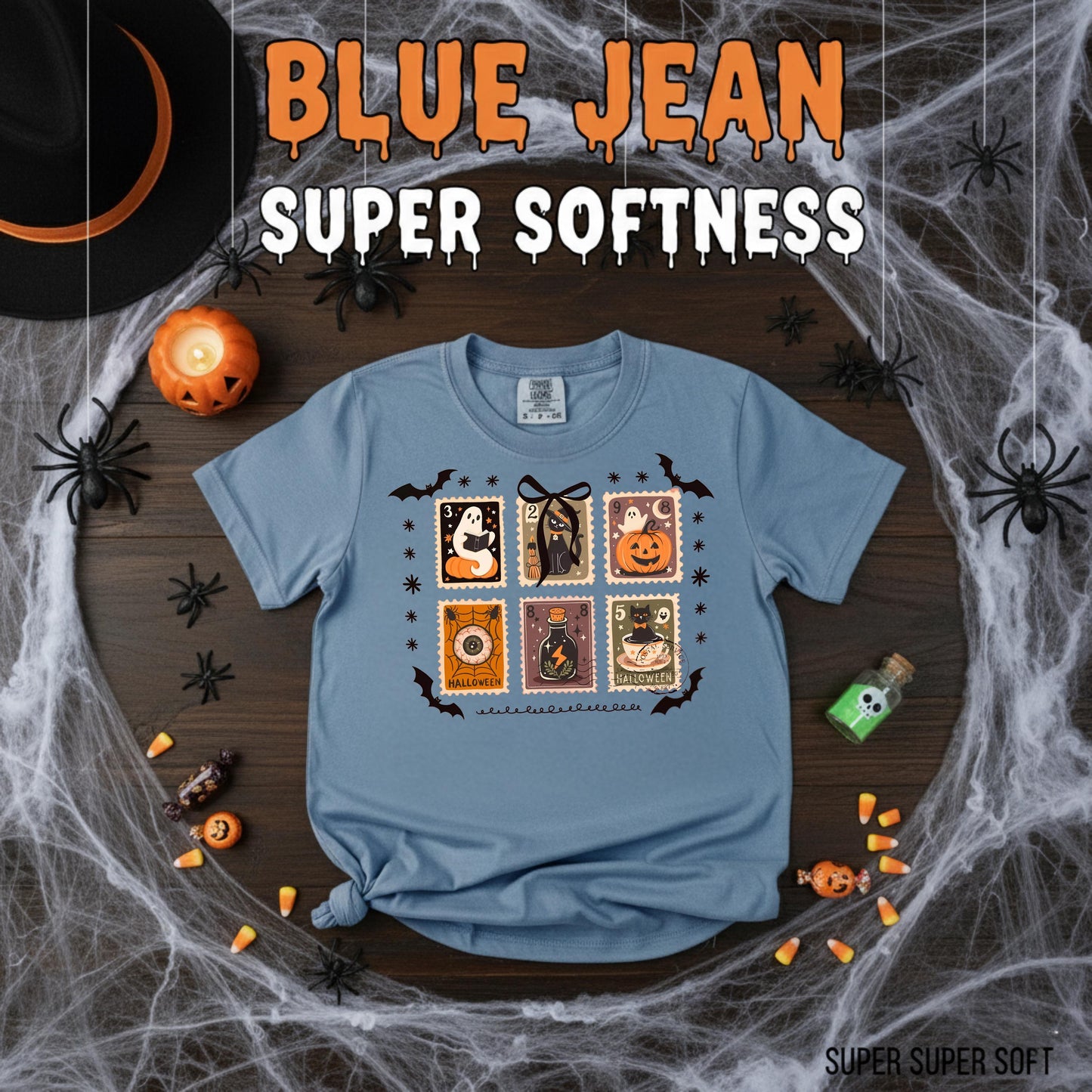 Halloween Stamps T Shirt Comfort Colors Espresso Super Soft Tee Ghost Pumpkin Witch Cat Potion Eye Graphic Unisex Spooky Season Gift