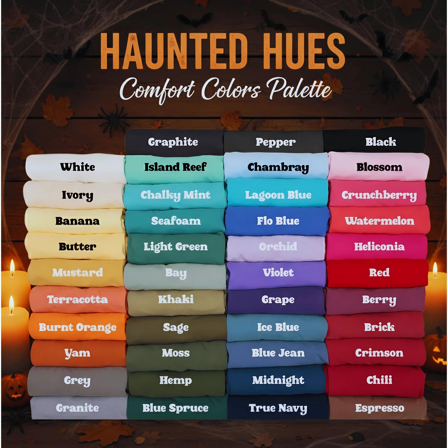 Halloween Stamps T Shirt Comfort Colors Pumpkin Orange Graphic Tee Bat Zombie Witch Haunted House Ghost Cat Potion Skeleton Unisex Gift