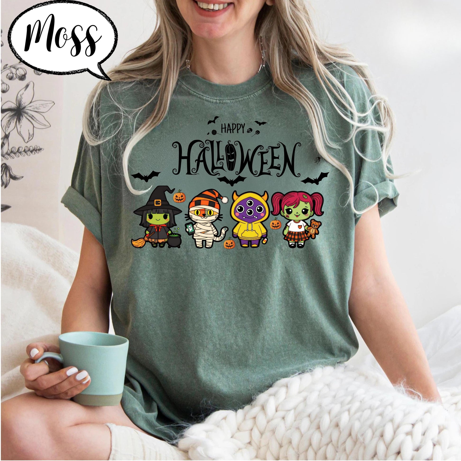 Happy Halloween Shirt, Spooky Season Tee, Cute Cartoon Witch and Mummy Top, Pumpkin Trick or Treat Shirt, Fall Graphic Tee Unisex