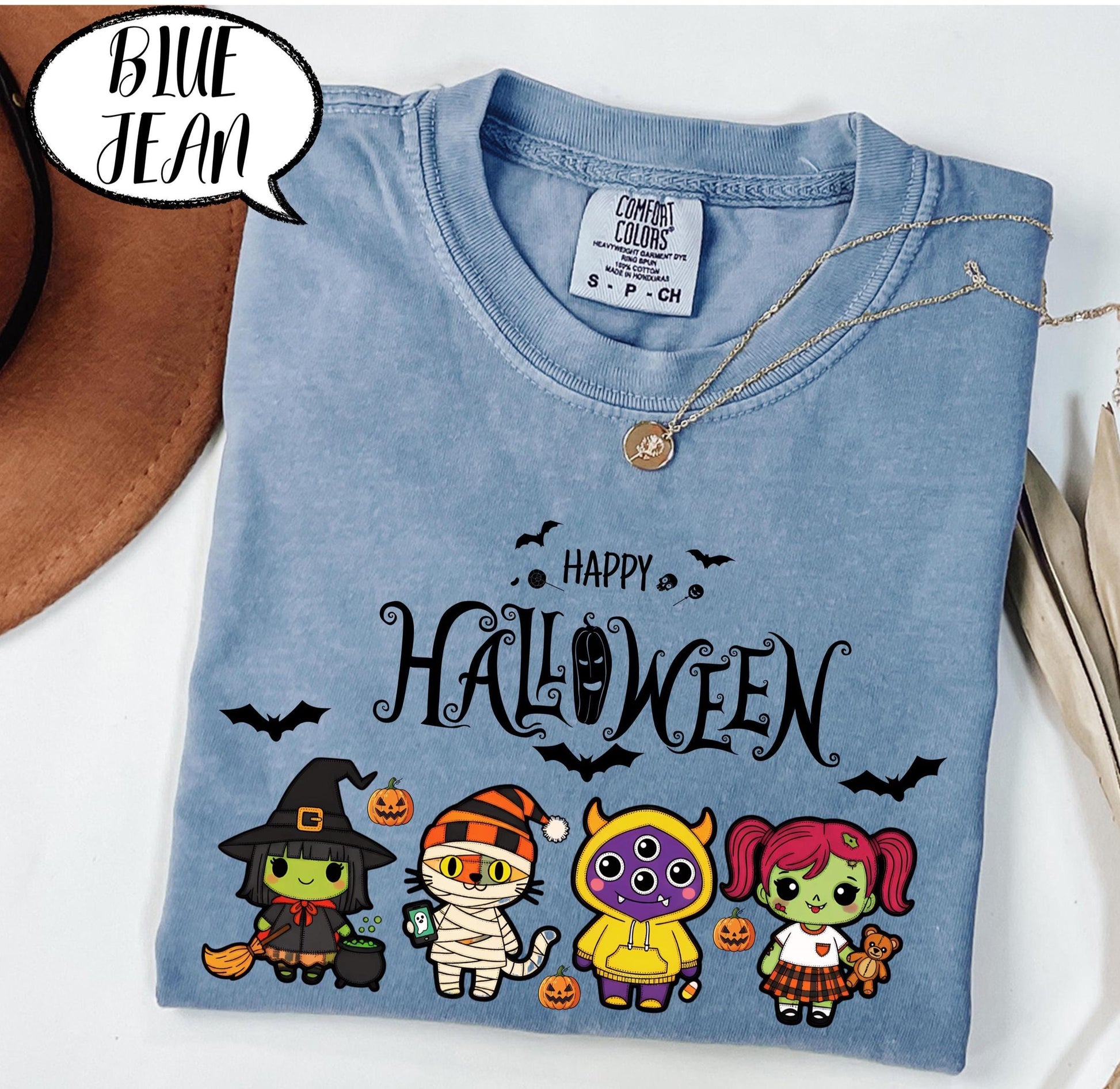 Comfort Colors® Halloween Costume Shirt, Spooky Season Tee, Cartoon Witch and Mummy Top, Pumpkin Trick or Treat Outfit, Fall Graphic Shirt