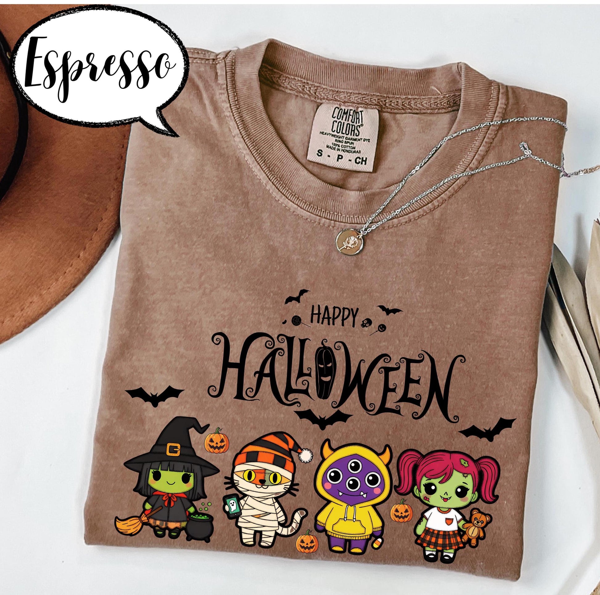 Happy Halloween Shirt, Spooky Season Tee, Cute Cartoon Witch and Mummy Top, Pumpkin Trick or Treat Shirt, Fall Graphic Tee Unisex