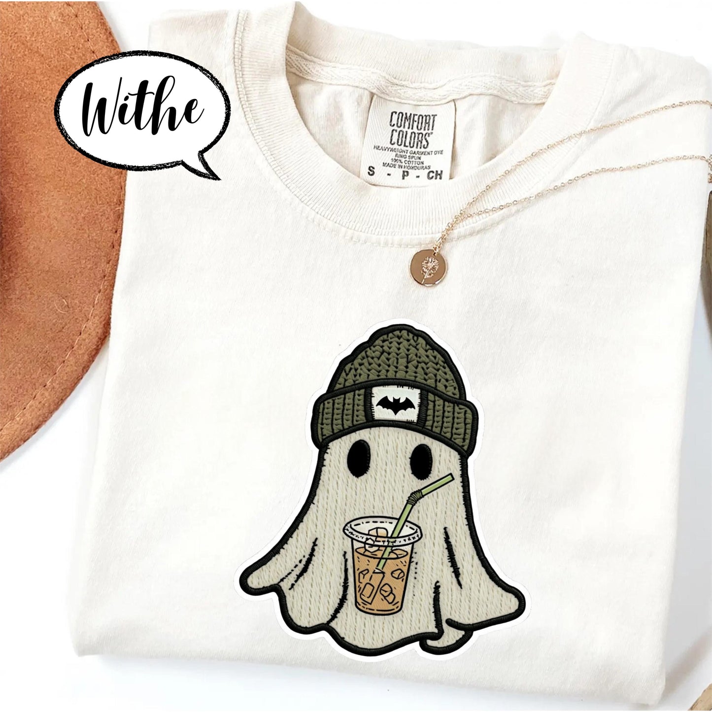 Comfort Colors® Halloween Ghost Shirt, Spooky Season Tee, Cute Ghost with Coffee Top, Cozy Fall Outfit, Retro Aesthetic Graphic Tee