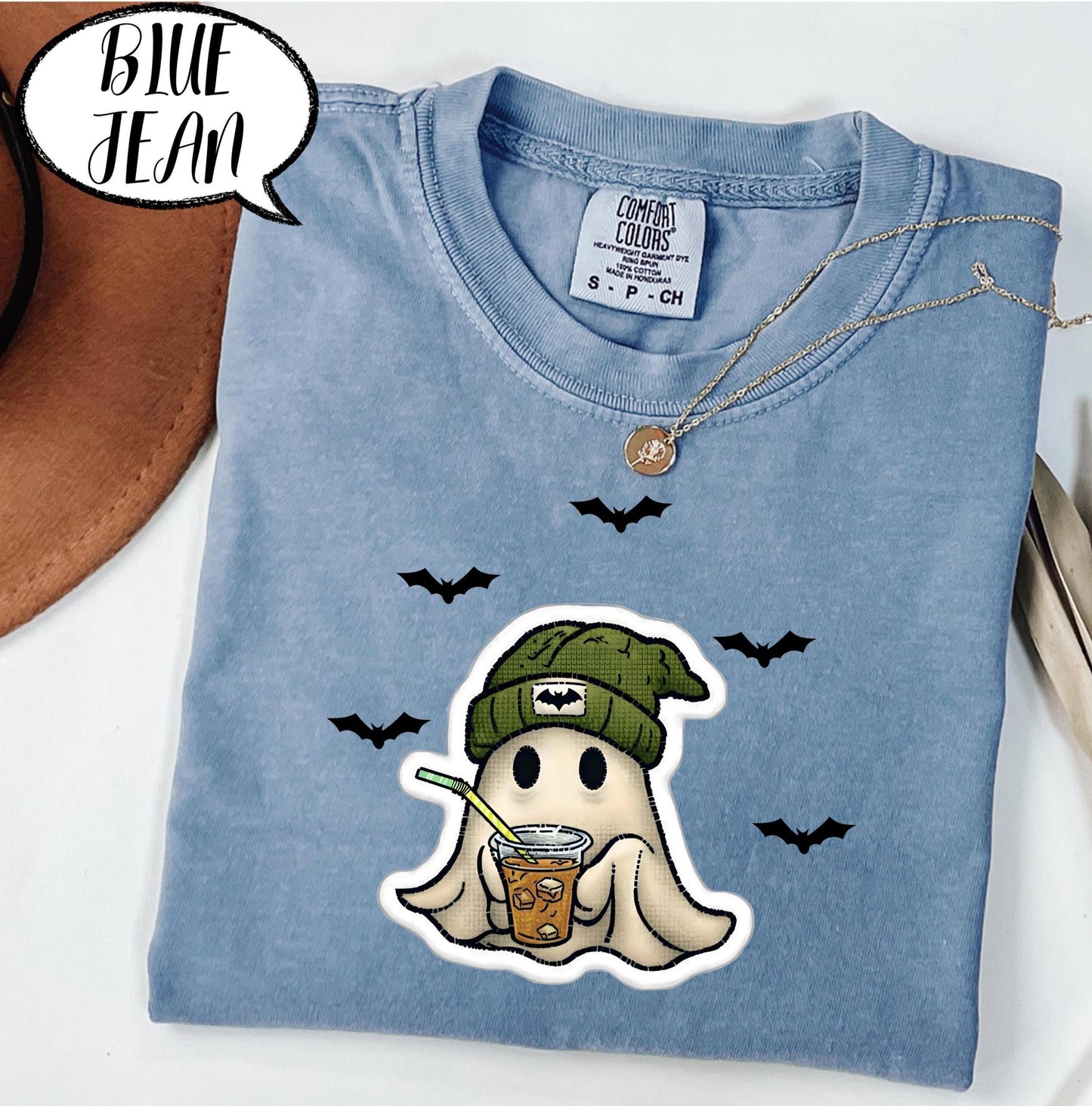 Comfort Colors® Halloween Ghost Shirt, Spooky Season Tee, Cute Ghost with Coffee Top, Cozy Fall Outfit, Retro Aesthetic Graphic Tee
