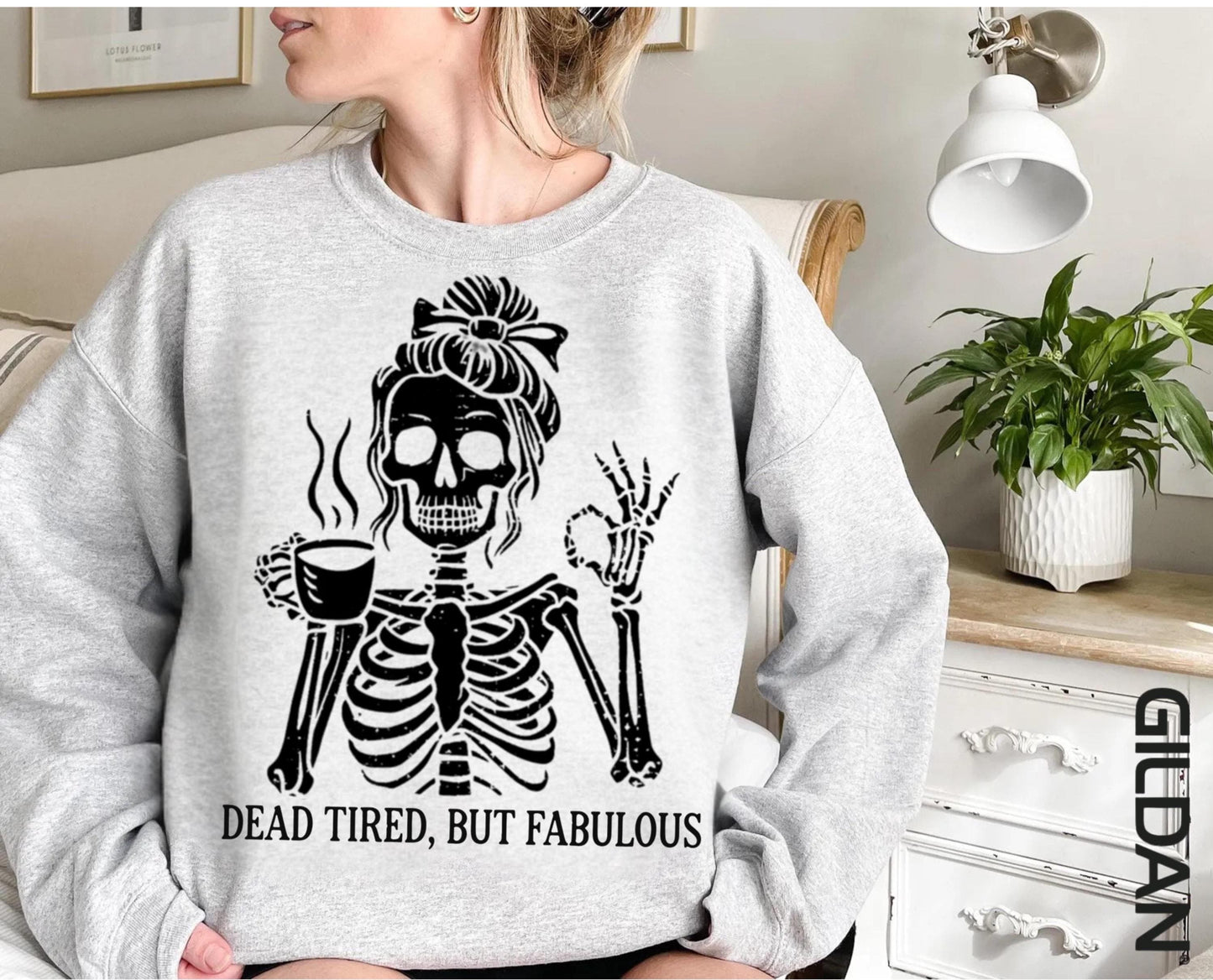 Messy Bun Drinking Coffee For Women Never Better Skeleton Sweatshirt, Funny Skeleton T-Shirt, Coffee Lovers Gift Skull retro Halloween Shirt