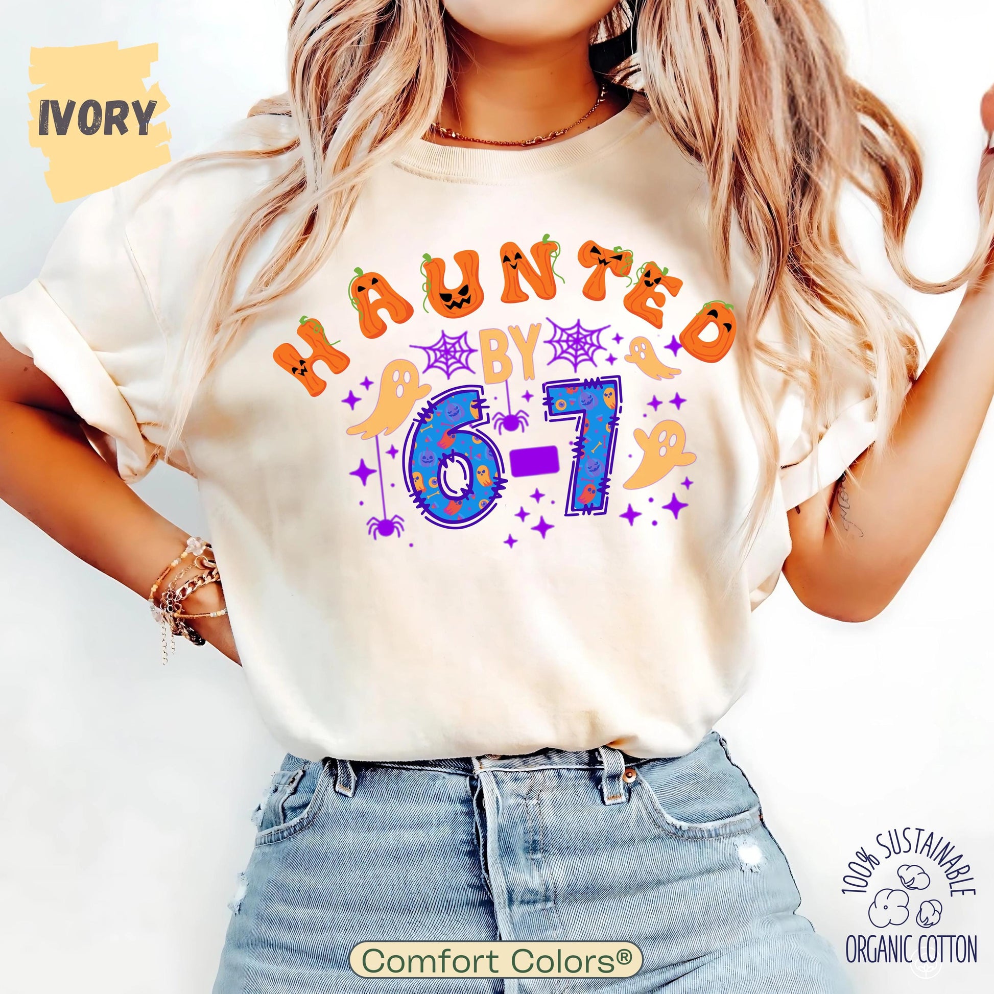 Haunted by 6 7 Halloween Unisex Shirt, Spooky Meme Tee, Viral TikTok Funny Phrase, Ghostly Internet Joke, Scary Social Media Trend,Six Seven